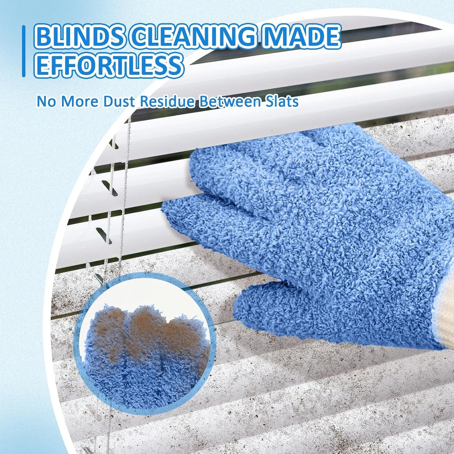 MIG4U Microfiber Dusting Gloves House Cleaning Glove for Blinds, Windows, Shutters, Furniture, and Car, Reusable Lint-Free Blue 2 Pairs S/M