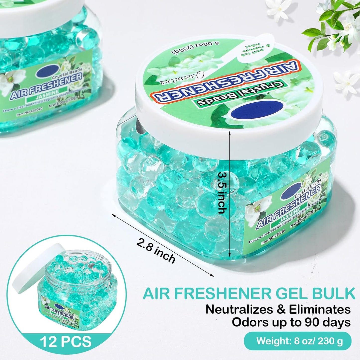 12 Pcs Air Freshener Gel Bulk Odor Eliminator Gel Beads 8 oz Long Lasting Air Freshener Beads Eliminates Odors in Home Bathrooms, Cars, Boats, Rvs and Pet Areas(Jasmine)