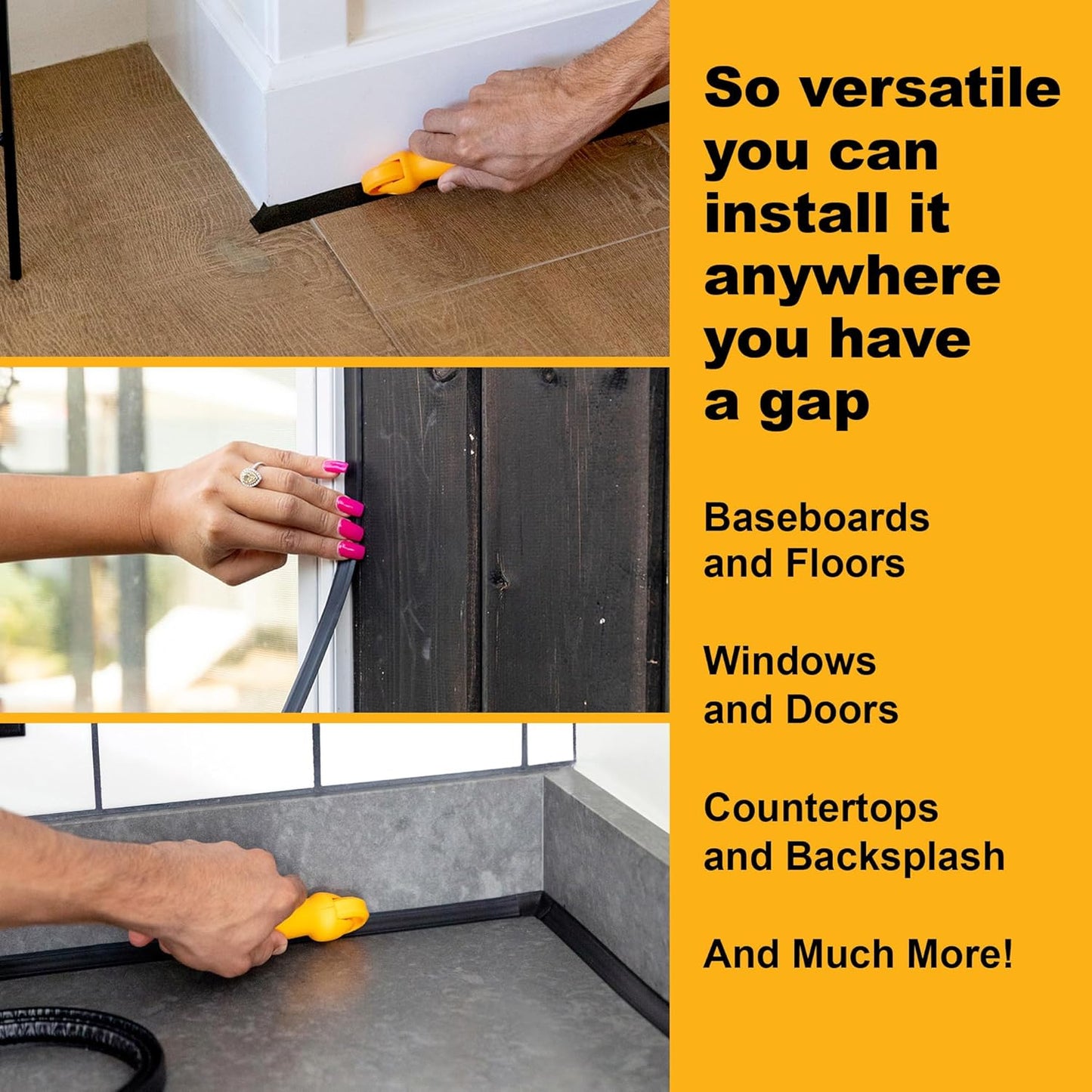 InstaTrim The Original Flexible Trim - 50ft Black 3/4" Wide Caulk Tape - Adhesive Trim with Many Uses Including Caulking for Bathtubs, Sinks, Counters, Tile, Floors - Made in USA