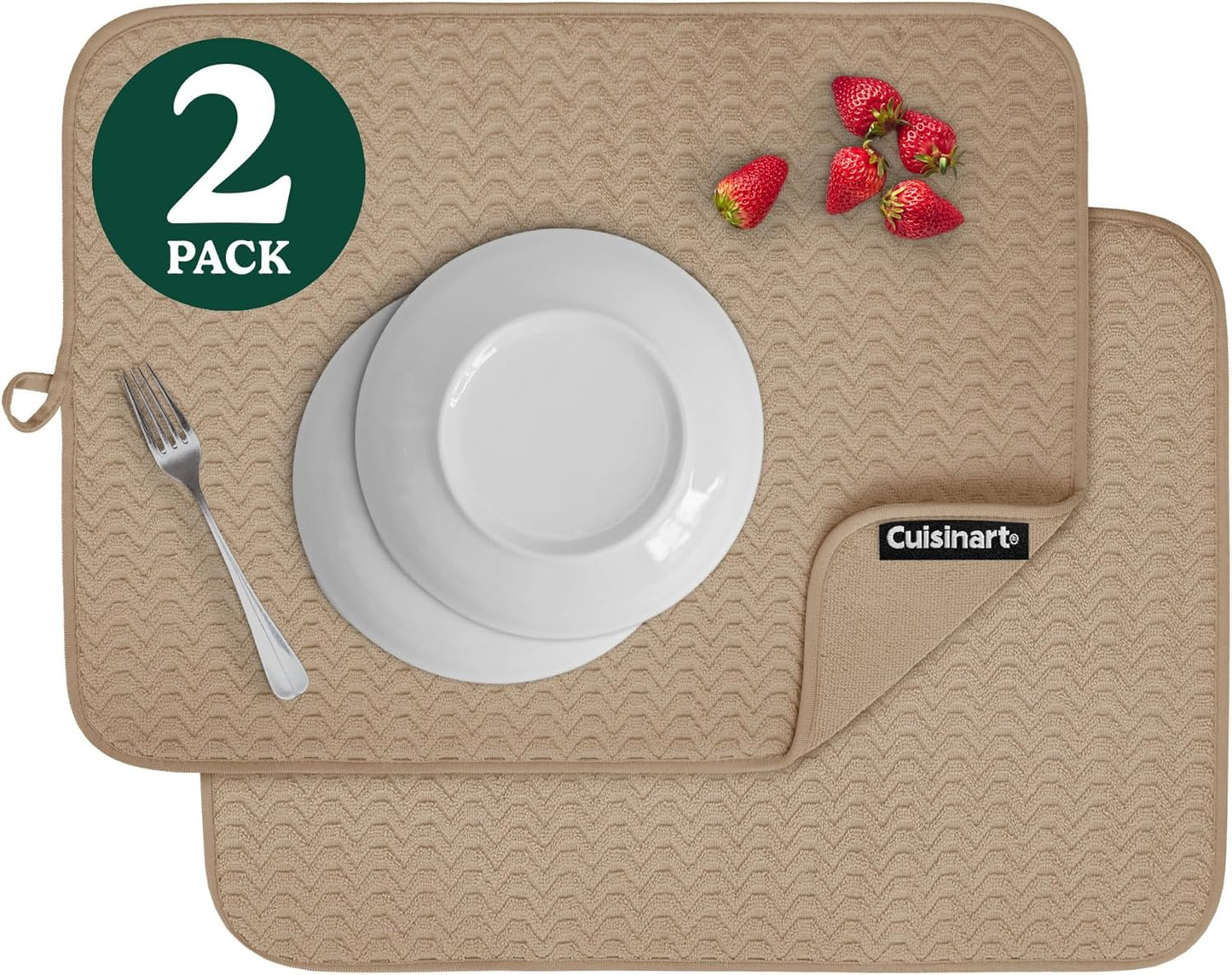 Cuisinart Dish Drying Mats for Kitchen Counter - (2) 18" x 24" Ultra Absorbent Dish Drying Mat XL - Foldable, Machine Washable, Fast Drying Dish Mat (Geostripe)