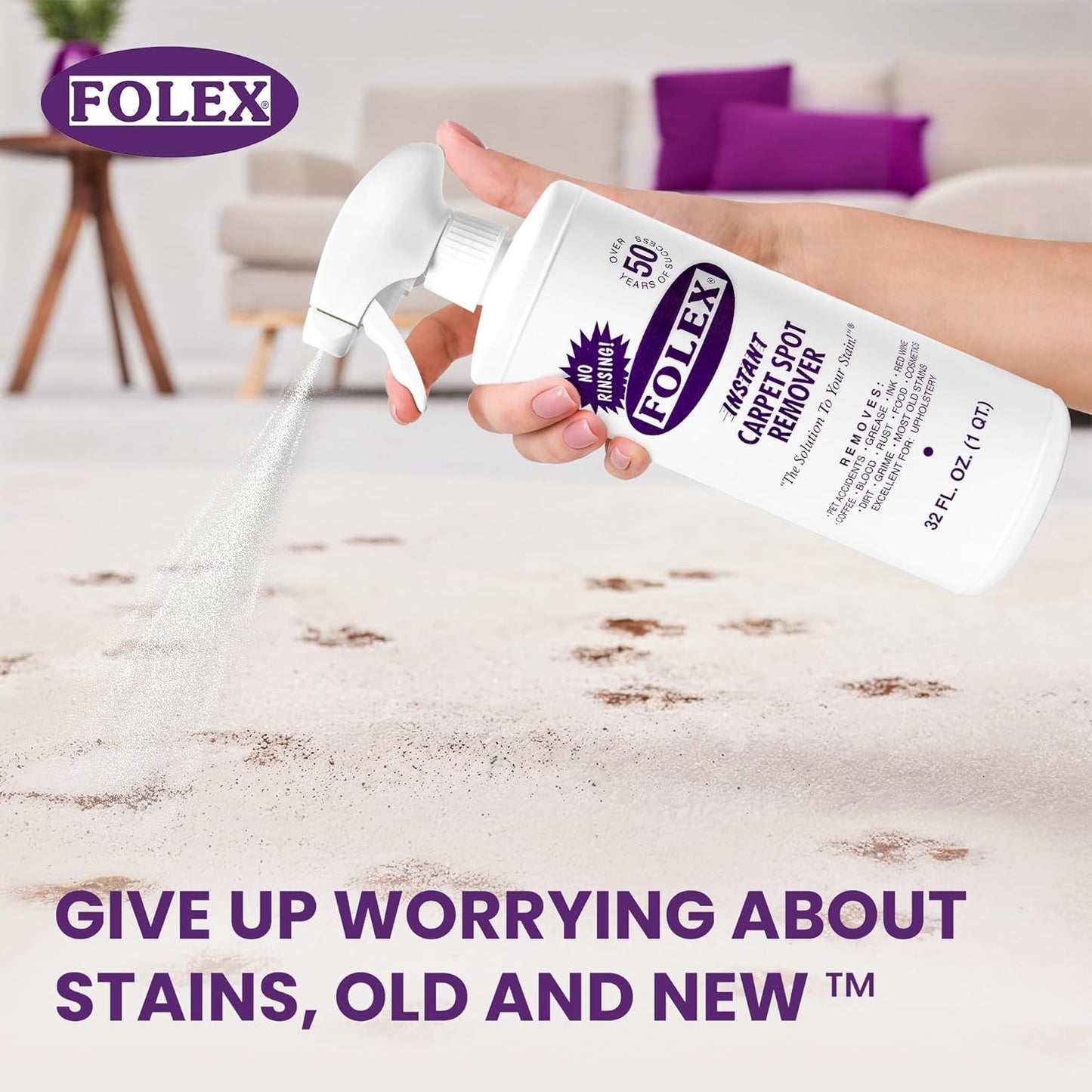 FOLEX Instant Carpet Spot Remover 32 oz – Powerful Stain Remover for Carpets, Upholstery & Rugs – Eliminates Pet Stains, Grease, Red Wine, Food, Makeup & More – With Reusable Cleaning Cloth – 3 Pack