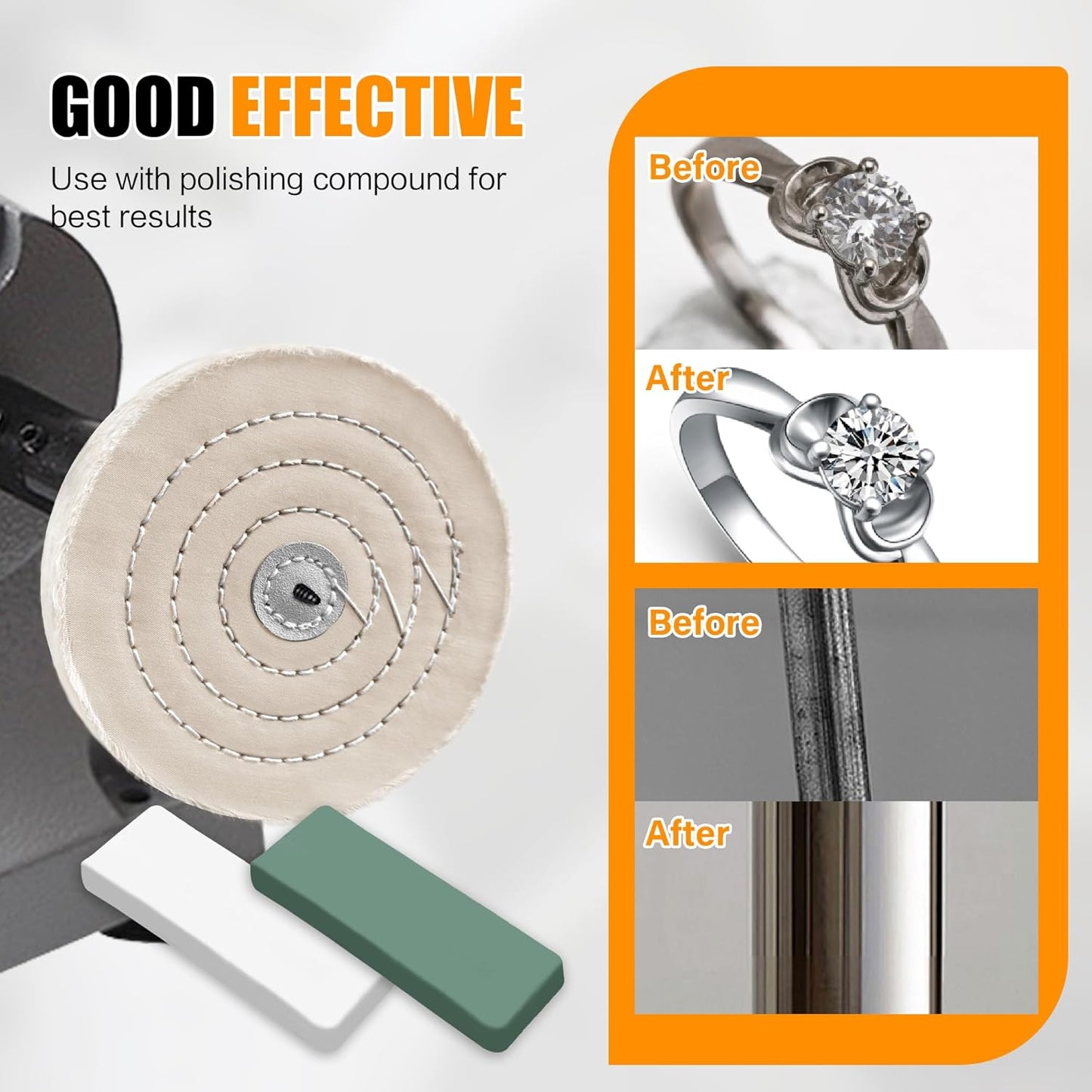 6pcs Buffing Wheel Kit Includes 4pcs 6 Inch Polishing Pads and 2pcs Polishing Compounds, for Bench Grinder for Jewelry, Metal, Wood, Jade, Stainless Steel, Glass, Plastic, Stone Polish