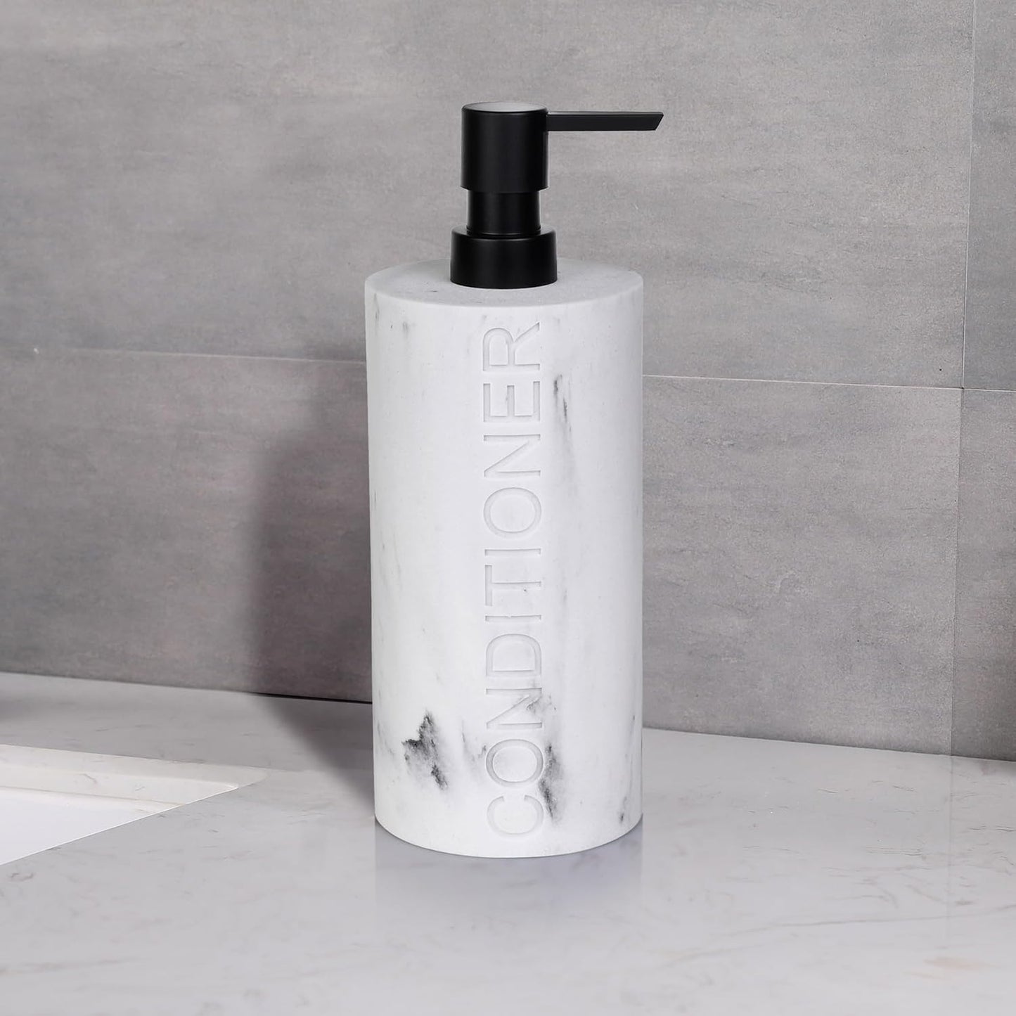 Conditioner Dispenser – Luxurious Refillable Pump Bottle with Embossed Text, Durable Construction for Bathroom and Kitchen