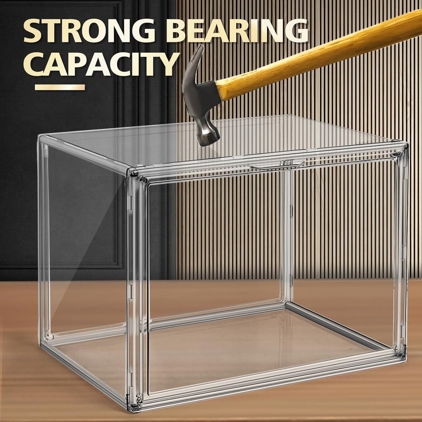 1Pack Clear Stackable Plastic Storage Bins with Magnetic Lid, X-Large Acrylic Display Cases for Book Cosmetic Figures Collectibles Showcase, Shoe Box, Bag Organizer