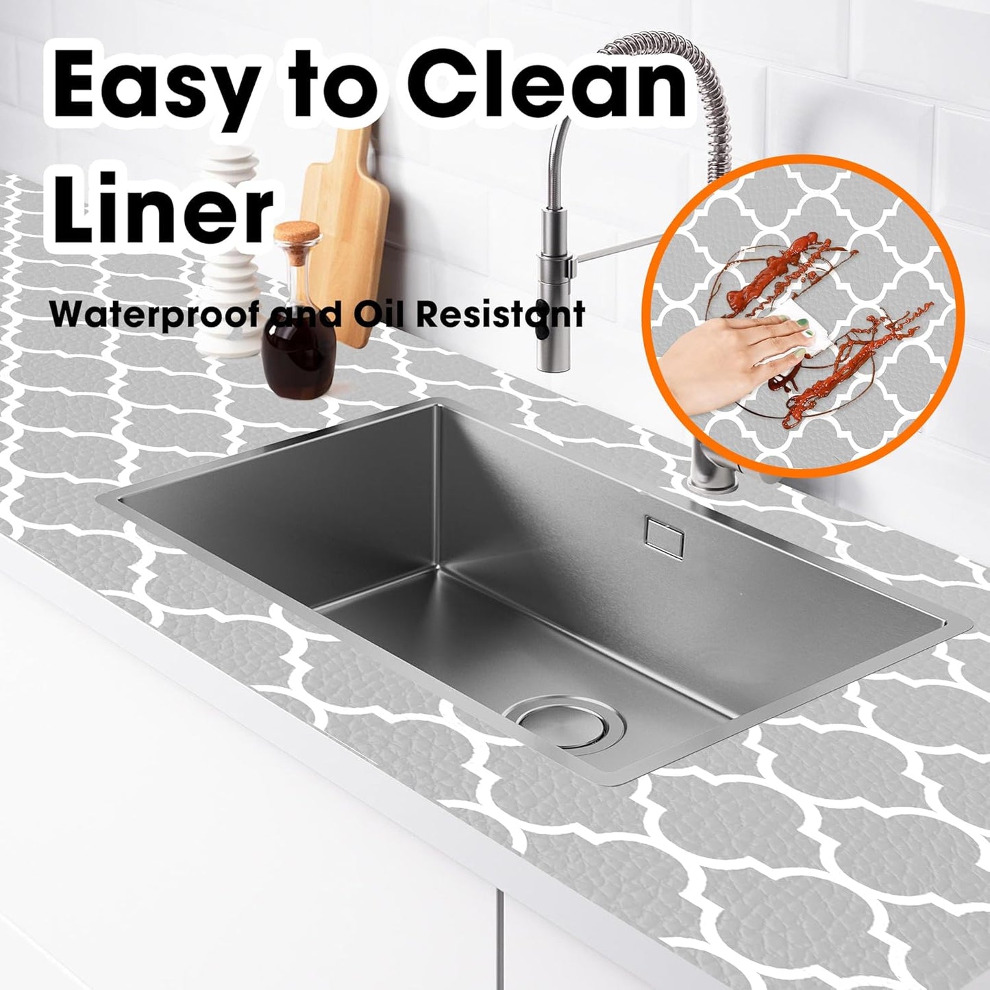 Drawer and Shelf Liner for Kitchen Cabinets Non-Adhesive, Non-Slip Cabinet Liner Shelf Paper Strong Grip Waterproof Easy to Clean for Kitchen Shelves Cupboard, Gray Lantern,12IN X 20FT