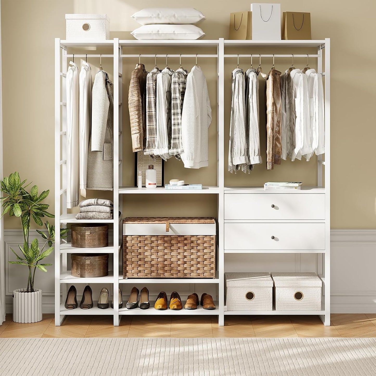 HOOBRO Storage Basket with Lid, 17.2 Gallon (65L) Wicker Basket, Handwoven Blanket Storage Basket with Handles, Metal Frame and Soft Lining, Foldable for Bedroom, Laundry Room, Natural NL265CW01