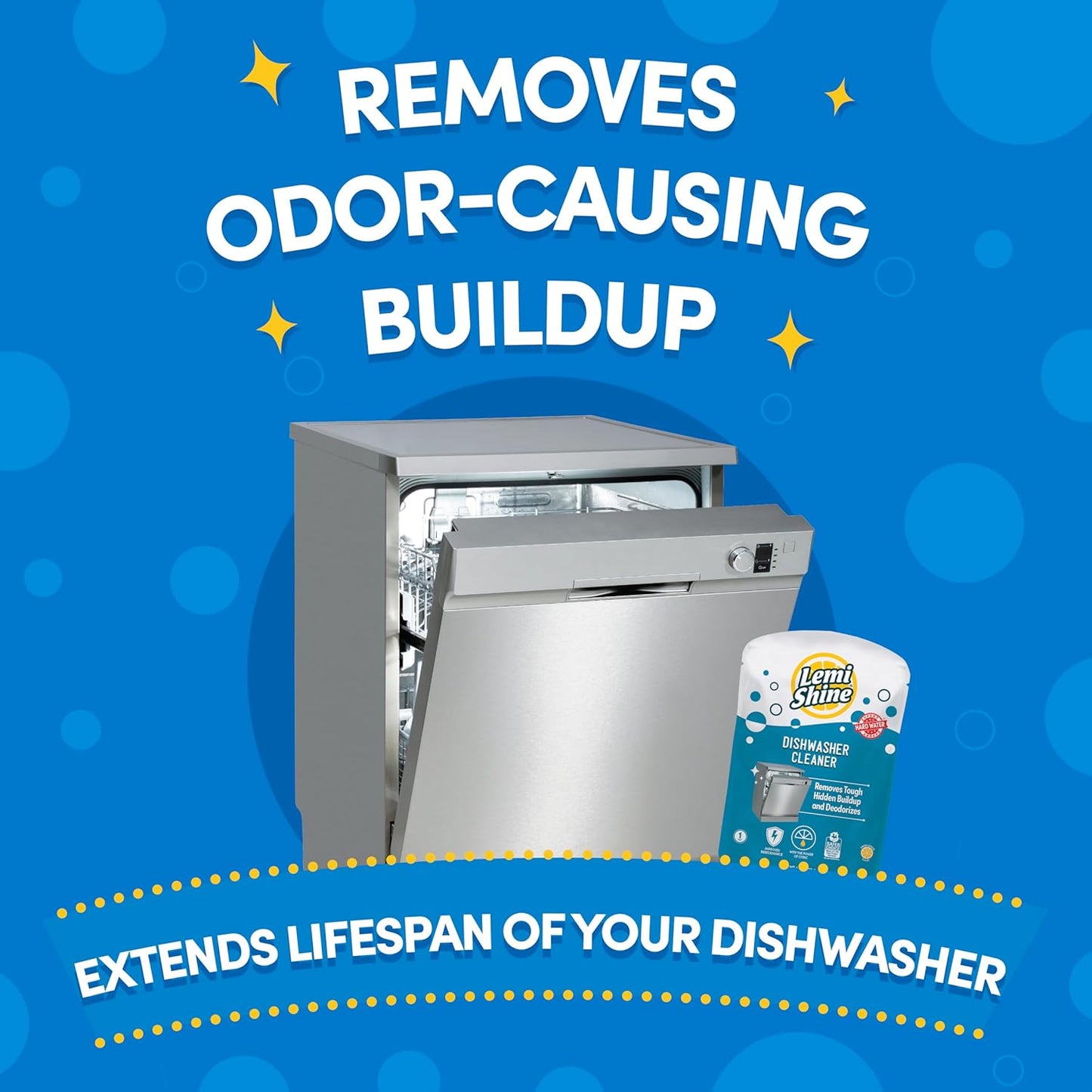 Lemi Shine Natural Dishwasher Cleaner - Hard Water Citric Acid Cleaning Powder - Lemon Scented Eco-Friendly Dishwasher Cleaner & Deodorizer - 1.76 oz