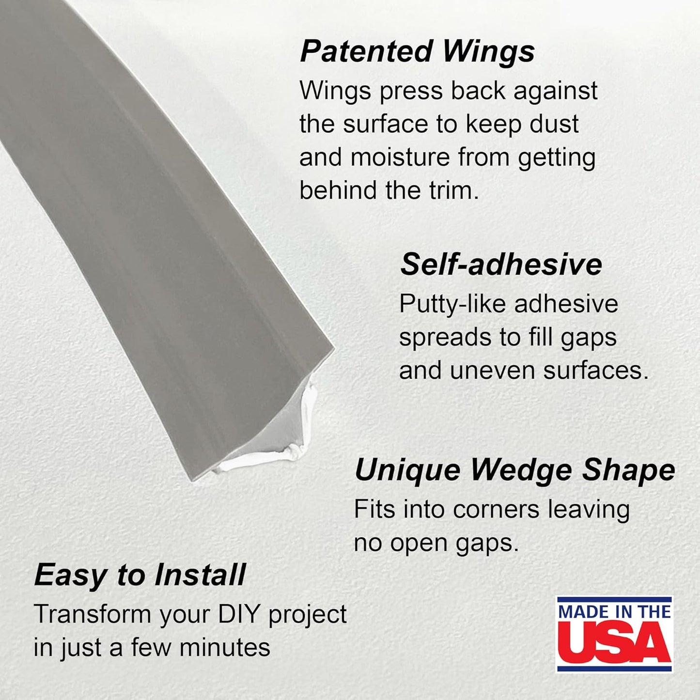 InstaTrim The Original Flexible Trim - 50ft Grey 3/4" Wide Caulk Tape - Adhesive Trim with Many Uses Including Caulking for Bathtubs, Sinks, Counters, Tile, Floors - Made in USA