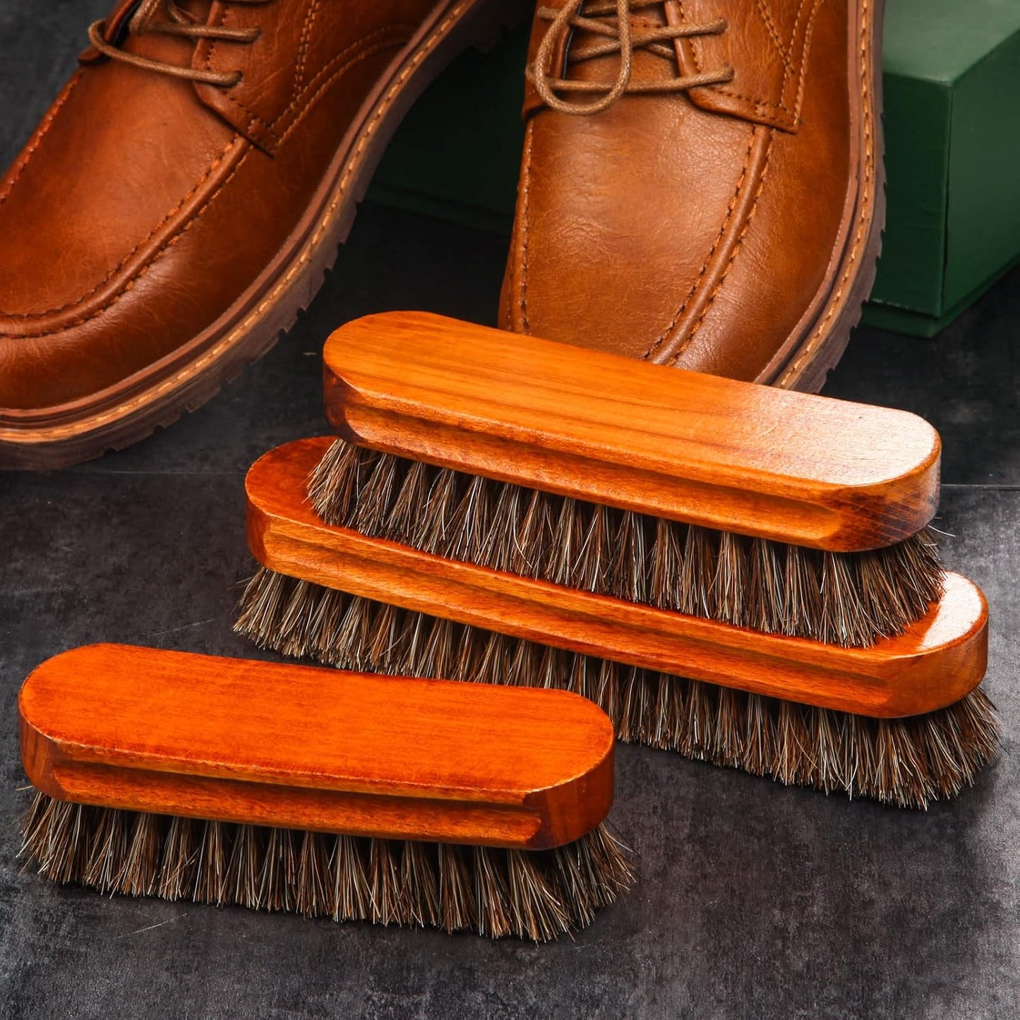 4 Pcs Horsehair Shine Shoes Brush Kit Polish Dauber Applicators Cleaning Leather Shoes Boots Care Brushes Suede Cleaner Brush with Microfiber Shoe Gloves(3 Pcs Shine Brush)