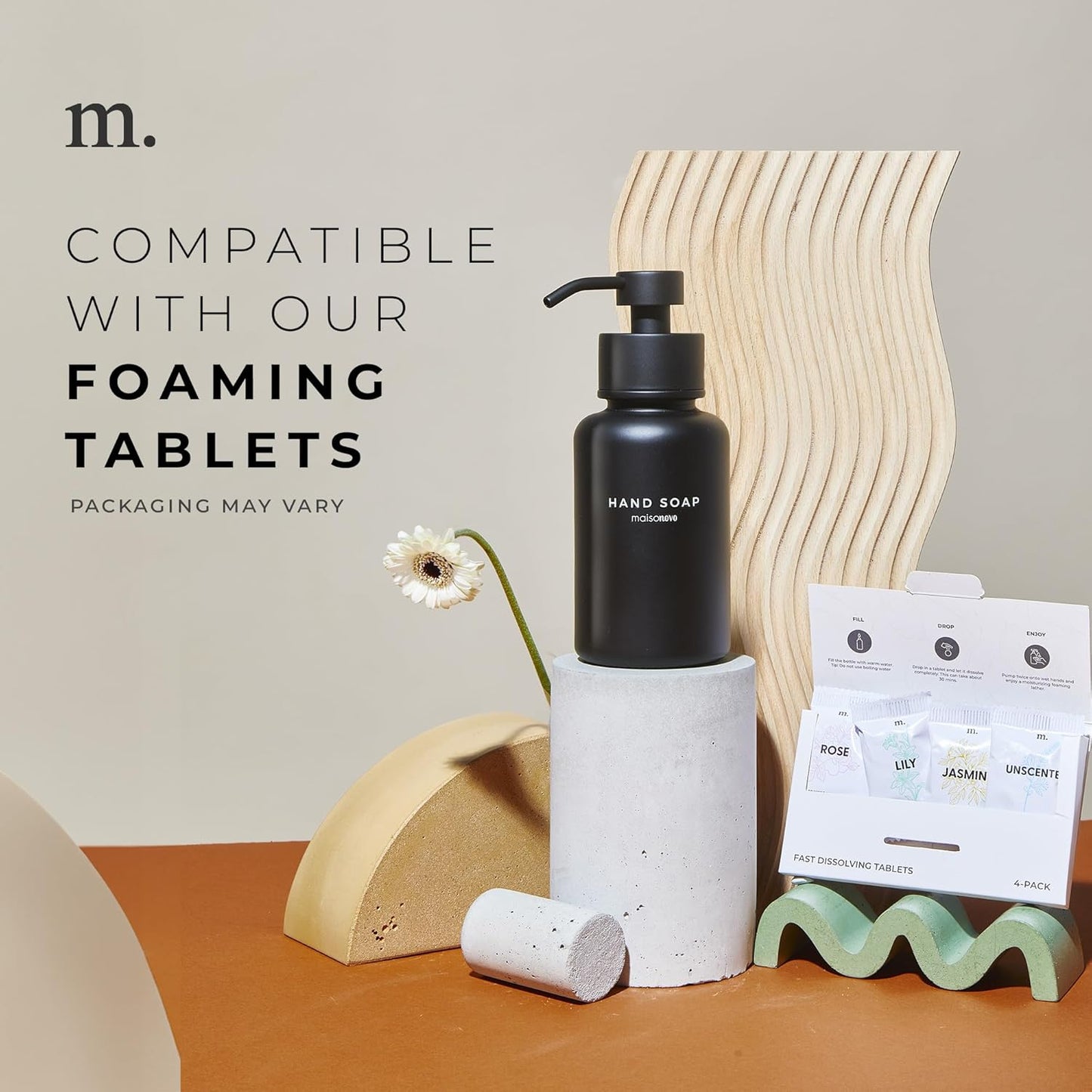 MaisoNovo Glass Foaming Soap Dispenser 14 Oz | Black Glass Black Pumps x 2