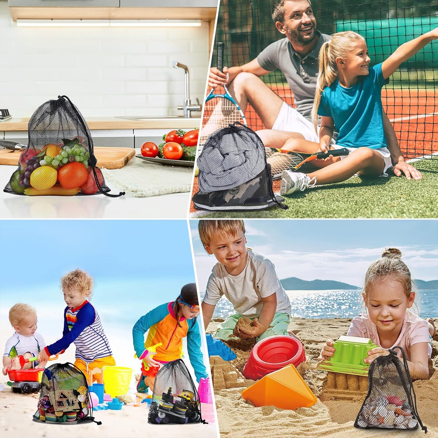 13"X15.5" 6Pcs Mesh Laundry Drawstring Bag Nylon Drawstring Gym Bag with Cord Lock Closure