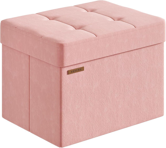 Folding Storage Ottoman, Velvet Storage Bench, Footrest, Foot Stool,for Living Room, Bedroom and Office,12.2 x 16.1 x 12.2 Inches, 200 kg Load Capacity,Jelly Pink,UASND03P