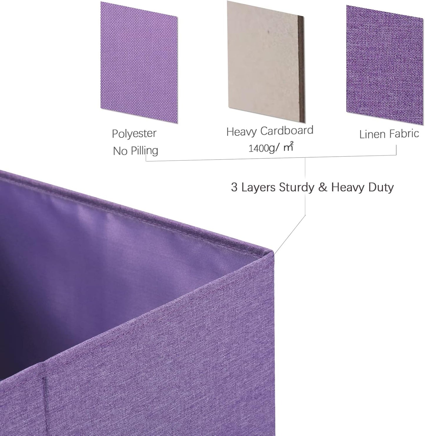 HOONEX Foldable Storage Bins with Lids, Pack of 2, Storage Boxes with 2 Carrying Handles and Sturdy Heavy Cardboard, 16.5" L x 11.8" W x 7.5" H for Shoes, Books, Clothes, Purple