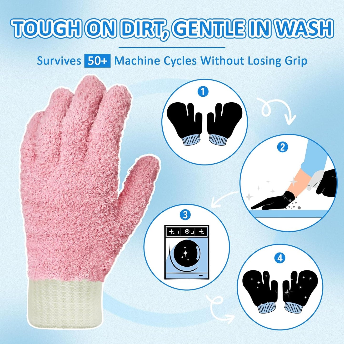 MIG4U Microfiber Dusting Gloves Washable Reusable Cleaning Mittens Gloves Kitchen House Cleaning Car Blinds Multicolor 4 Pairs L/XL