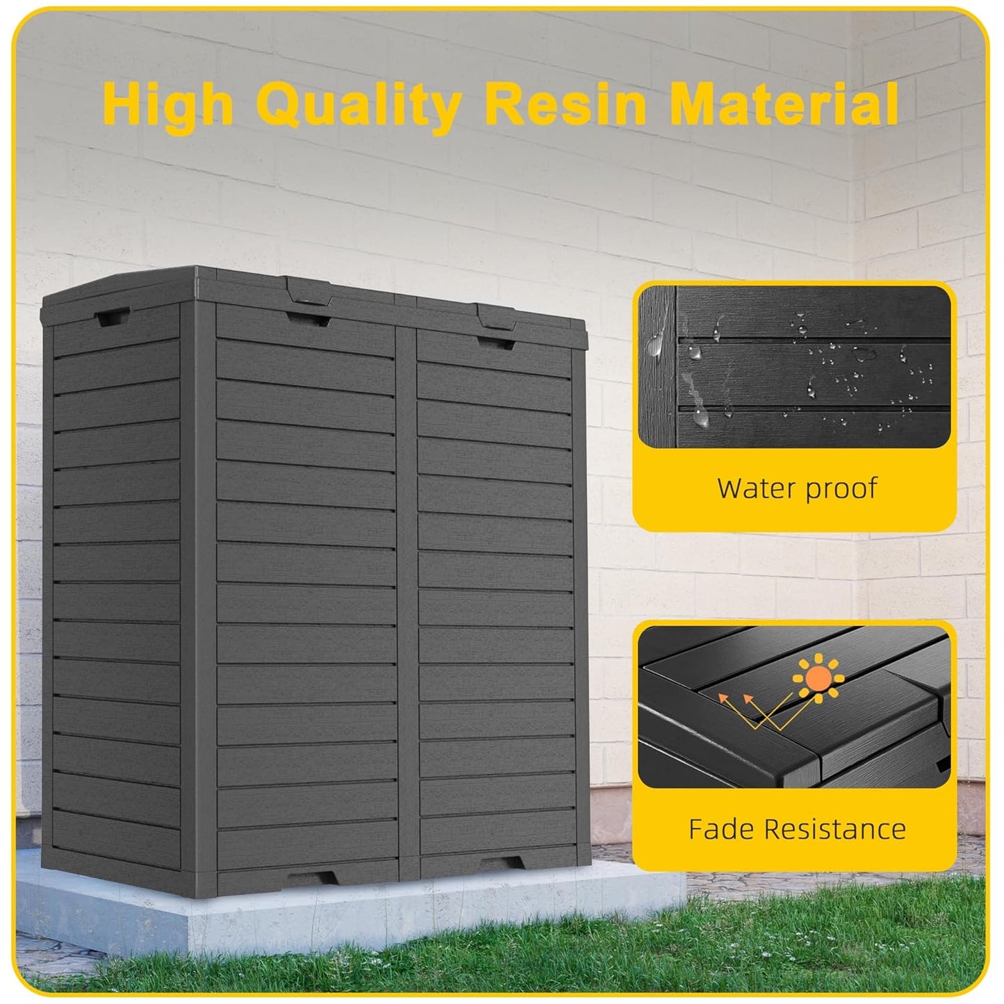 62 Gallon Outdoor Trash Can with Tiered Lid and Drip Tray,Waterproof Resin Waste Bin Indoor,Durable,Stylish,Lightweight Garbage Bin for Patio,Kitchen,Backyard and Office(Black)