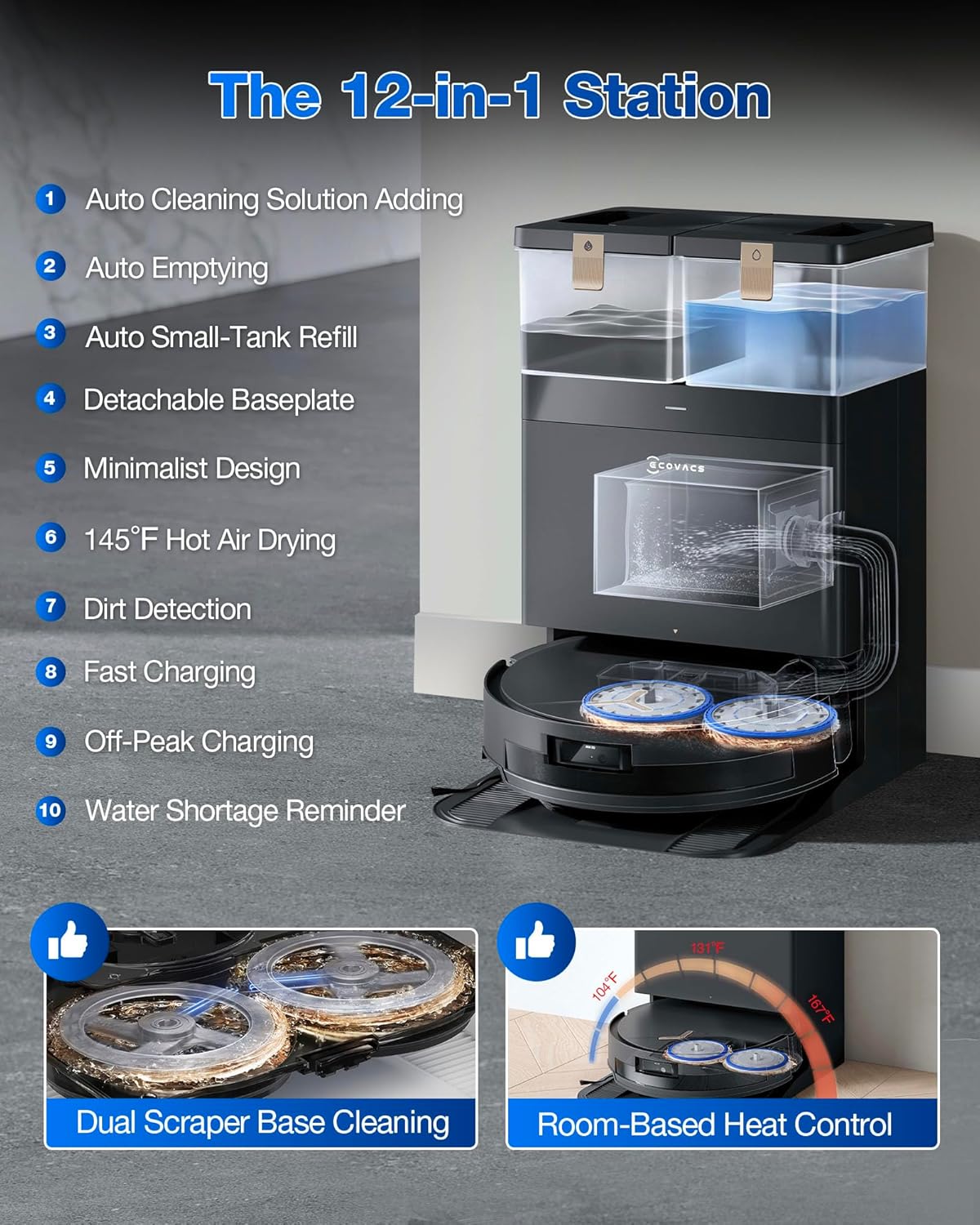 ECOVACS DEEBOT T50 MAX PRO Omni Robot Vacuum and Mop, 18,500Pa Blast Suction, 18mm Auto-Lift, ZeroTangle &TruEdge 2.0, AIVI 3.0 Obstacle Avoidance, Auto Hot Water Mop Wash/Dry/Refill, Self-Emptying