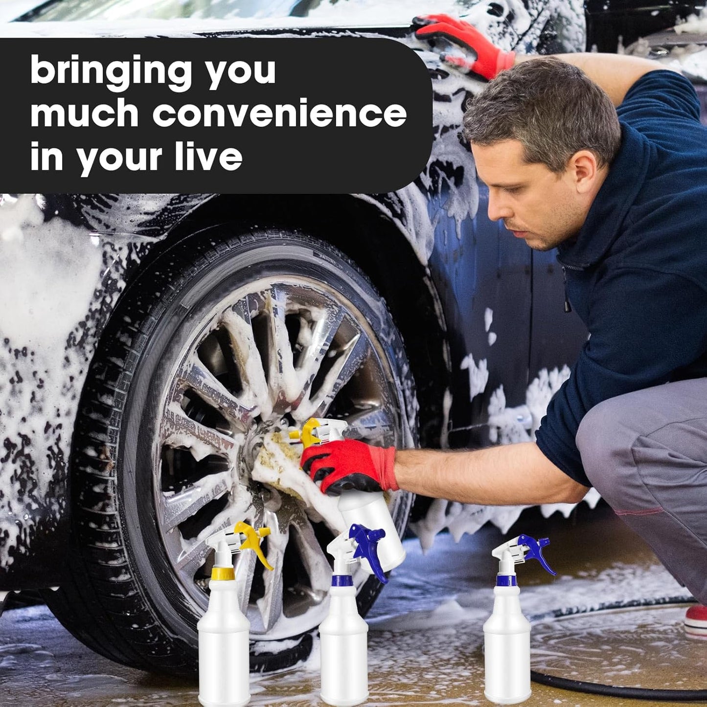 Eccliy 12 Pcs 16 Oz Plastic Spray Bottle, Adjustable Empty Reusable Sprayer for Cleaning, Planting, Water, Bathroom and Kitchen, BBQ, Commercial and Residential(Yellow, Blue,Original)