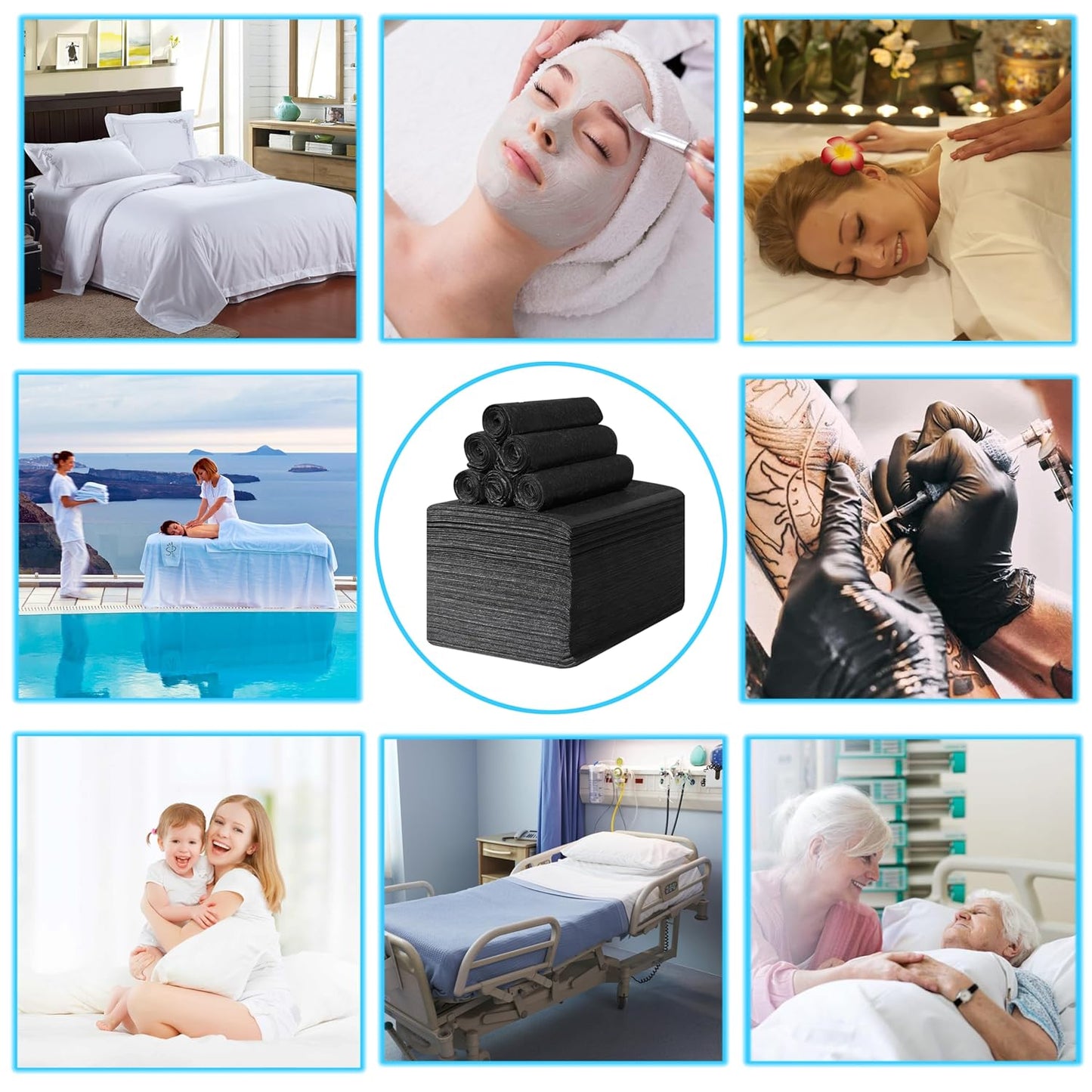 Disposable Bed Sheets 50 Pcs 31" x 71" Massage Table Sheets Non Woven Fabric SPA Bed Cover Breathable for Massage Beauty Tattoos（Black）