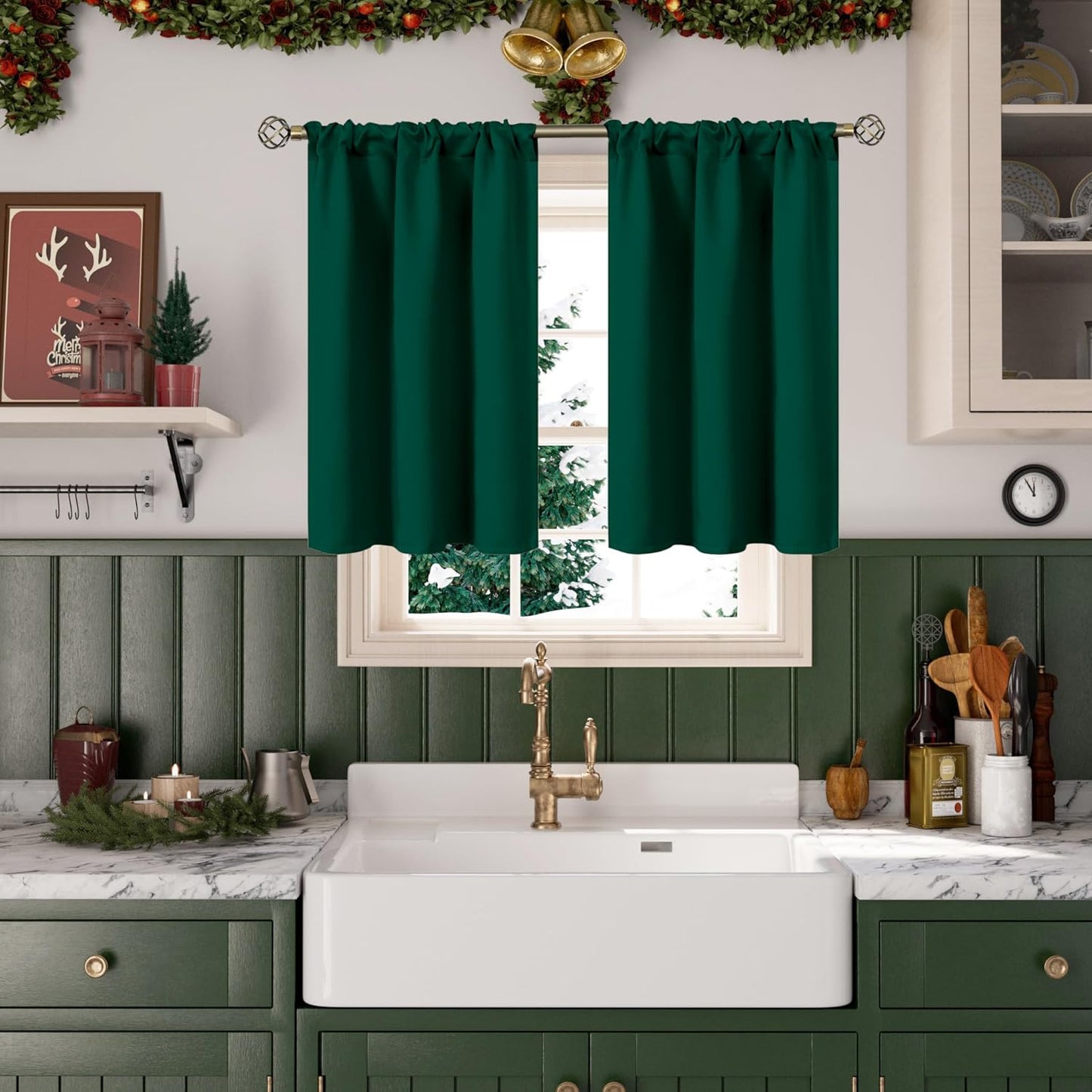 BGment Emerald Green Blackout Curtains 40 Inches Long for Bedroom Kitchen - Short Length Thermal Insulated Darpes with Rod Pocket Darkening for Bathroom Christmas, 2 Panels, 42 x 40 Inch