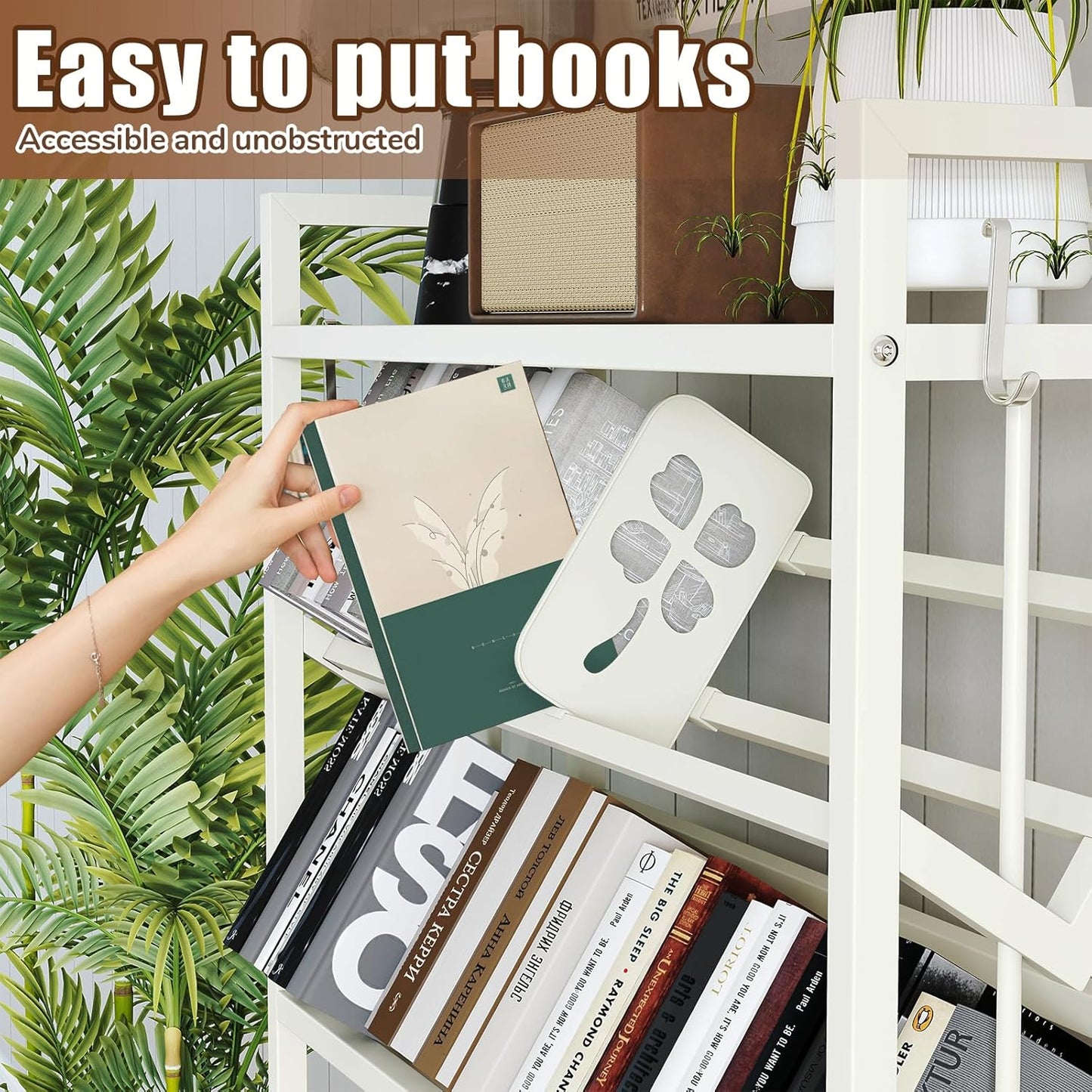 Book Carts 5 Tier 57.7x35.4x9.84 in Rolling Book Cart Large Capacity Bookshelf Storage Rack Mobile Book Storage with Wheels Cart for Home Office Living Room Classroom (5 Tier White)