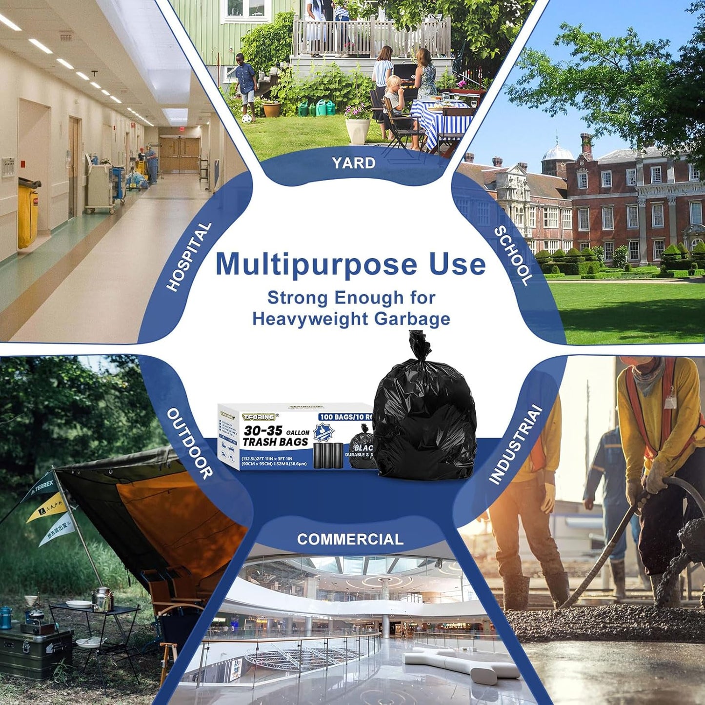 30-35 Gallon Trash Bags Heavy Duty 1.5 Mil - 35" x 37" 100 Count Large Black Garbage Bags 30+ Gallon Strong Plastic Trash Can Liners for Home Kitchen Commercial Lawn and Leaf