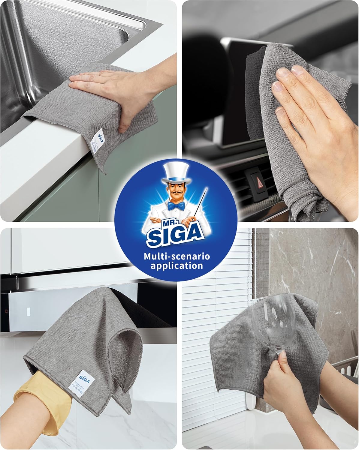 MR.SIGA Microfiber Cleaning Cloth, All-Purpose Microfiber Towels, Streak Free Cleaning Rags, Pack of 15, Gray, Size 30 x 30 cm(11.8 x 11.8 inch)