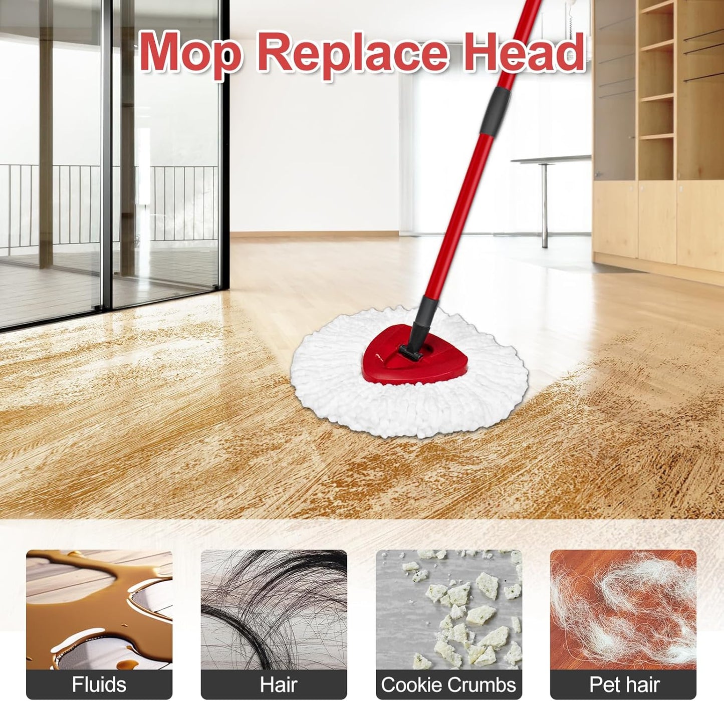 Mop Heads Replacement for Ocedar, Mop Replace Head for Ocedar EasyWring 1 Tank, Microfiber Spin Mop Refills, Include 5 Spin Mop Replacement Head Deep Cleaning Machine Washable with 2 Scrubber Mop Head