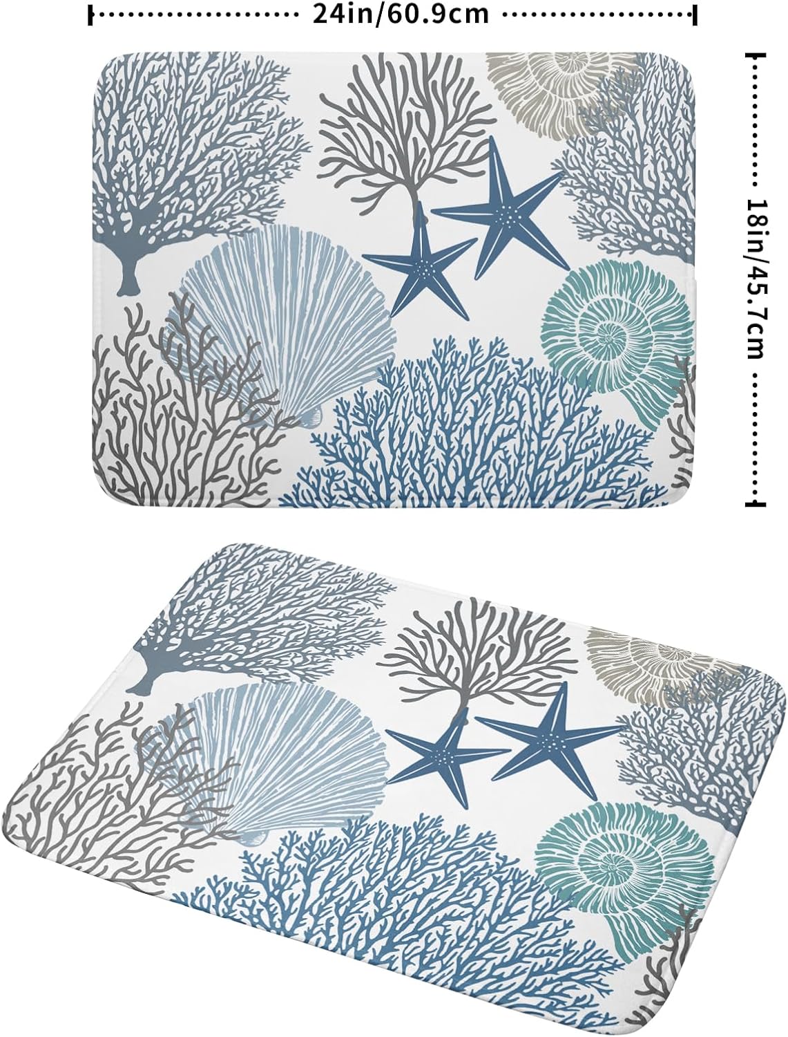 Blue Coral Dish Drying Mat 18x24 Inch Absorbent Reversible Summer Beach Drying Mat Nautical Coastal Starfish Dish Drying Rack Mat Ocean Themed Dish Drainer Mat for Kitchen Counter Coffee Bar