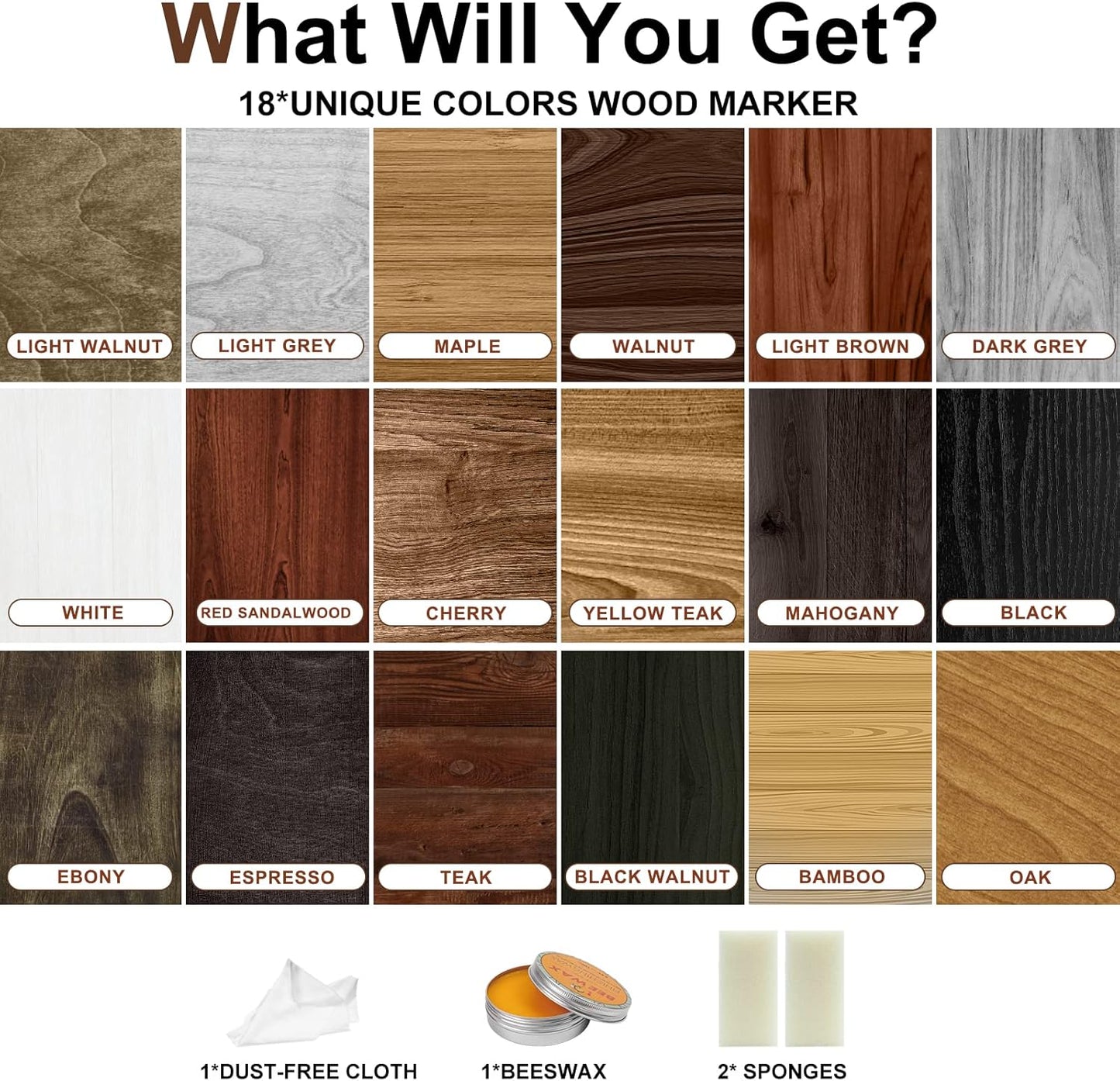 Furniture Markers Touch Up Kit - New Upgrade 18 Colors Wood Scratch Repair Kit with Beeswax Furniture Polish, Wood Markers Pens for Scratches, Stains - Restore Wooden Floor, Table, Cabinet, Bedpost