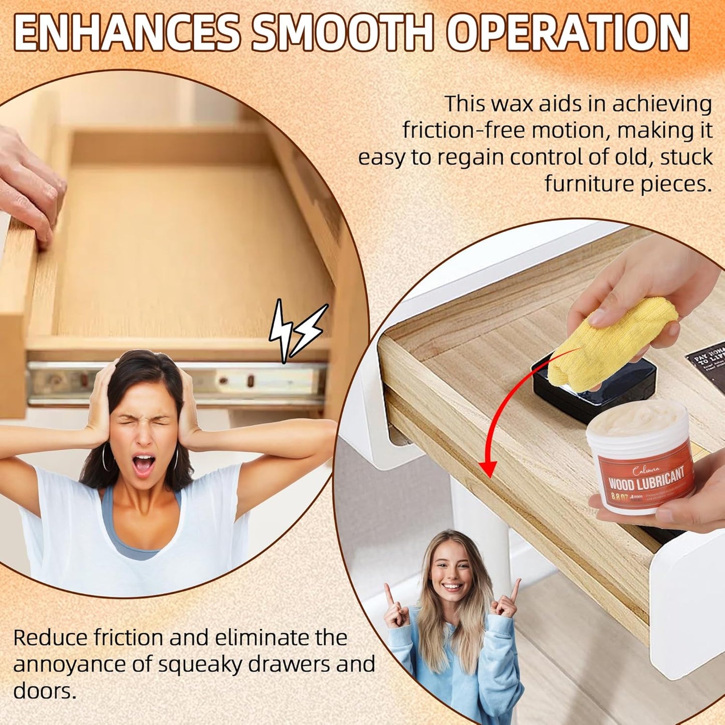 8.8oz Wood Wax for Home Projects,Door Hinge Lubricant,for Wood Drawer Slides,Sliding Glass Door,Window Track, Clear,Unscented, Non-Spray Formula