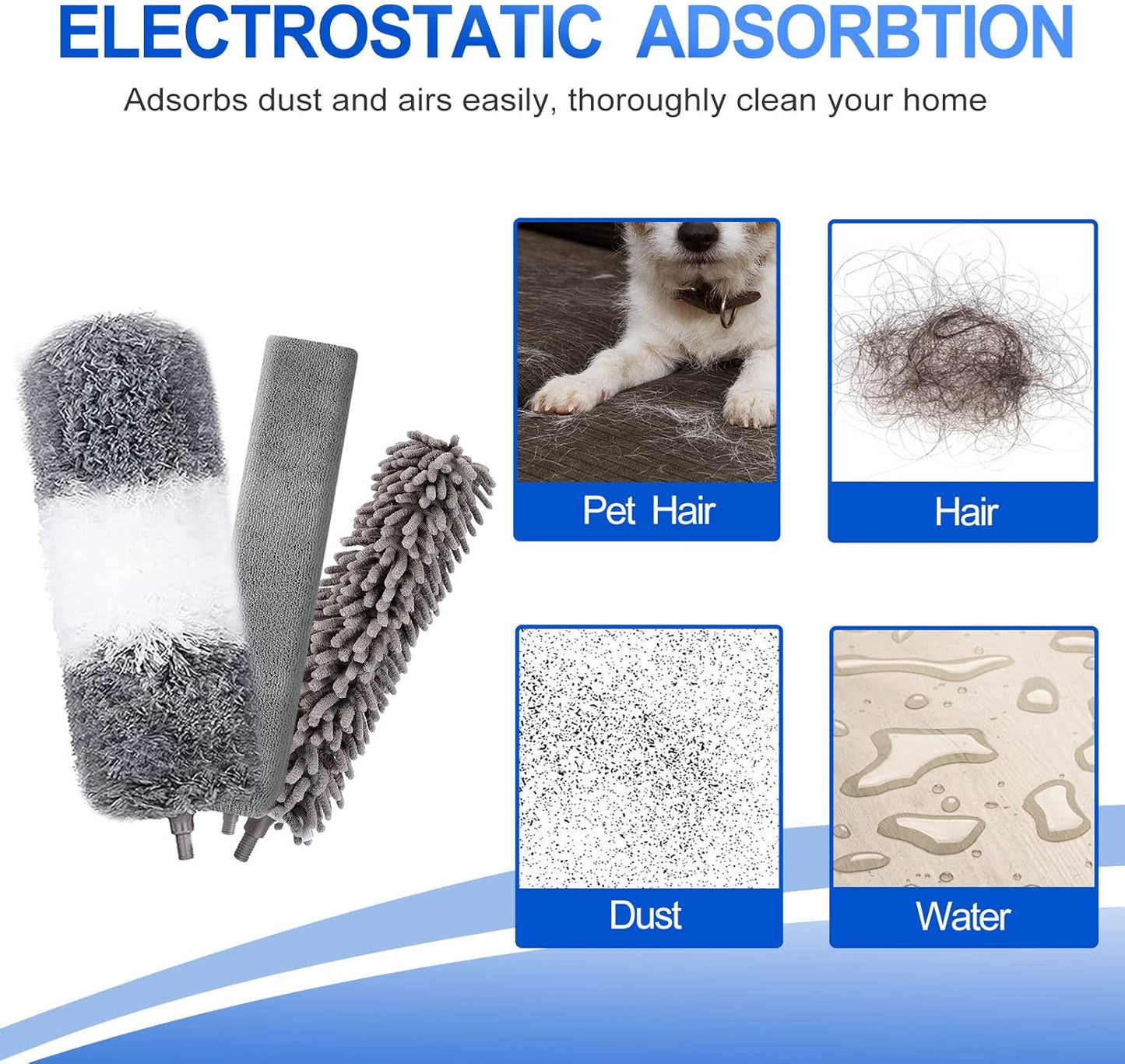 Microfiber Duster Kit (11PCS) - Washable Dusters with Extension Pole (30 to 100 in) for Cleaning Ceilings, Fans, Furniture