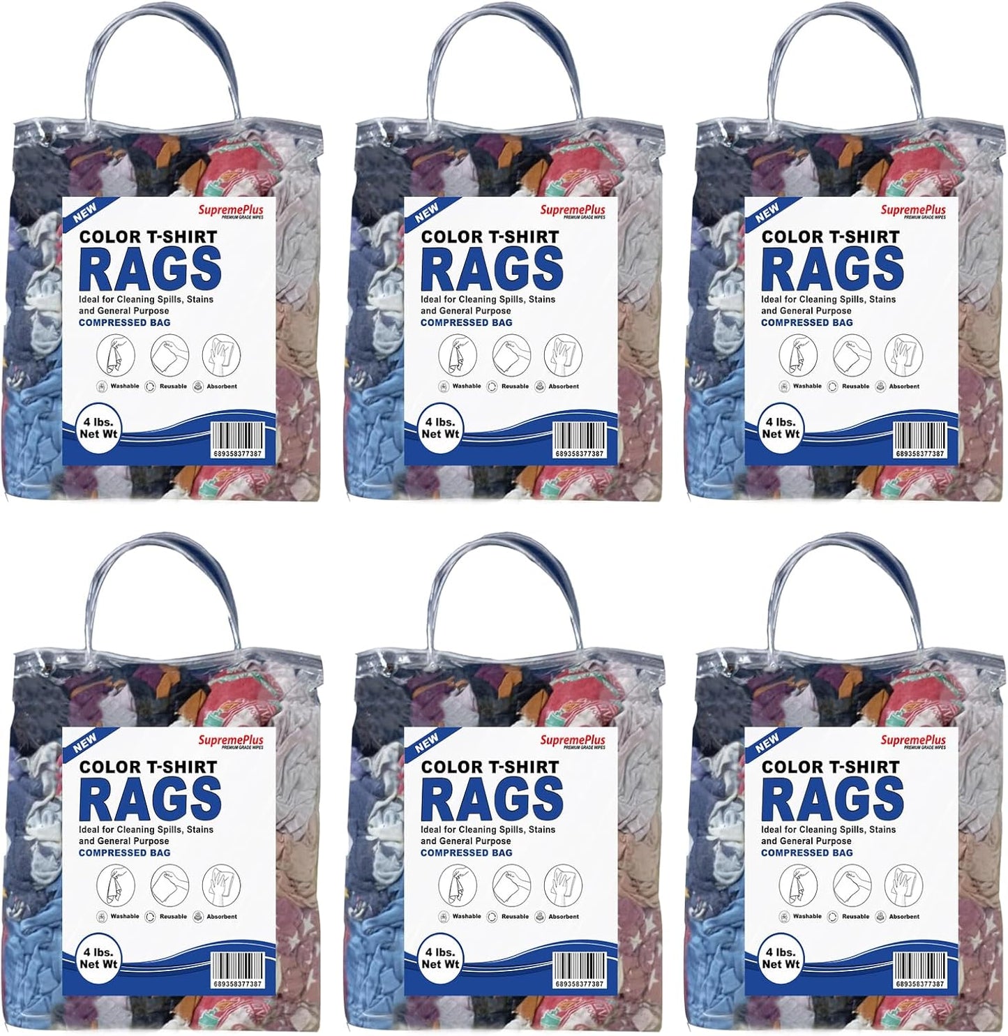 Premium Color Knit Cleaning Rags (4 lb. Bag - Pack of 6) – Shop Rags Bulk for Workshops, Mechanics, Painters, and Home Use, Multipurpose Cotton T-Shirt Rags