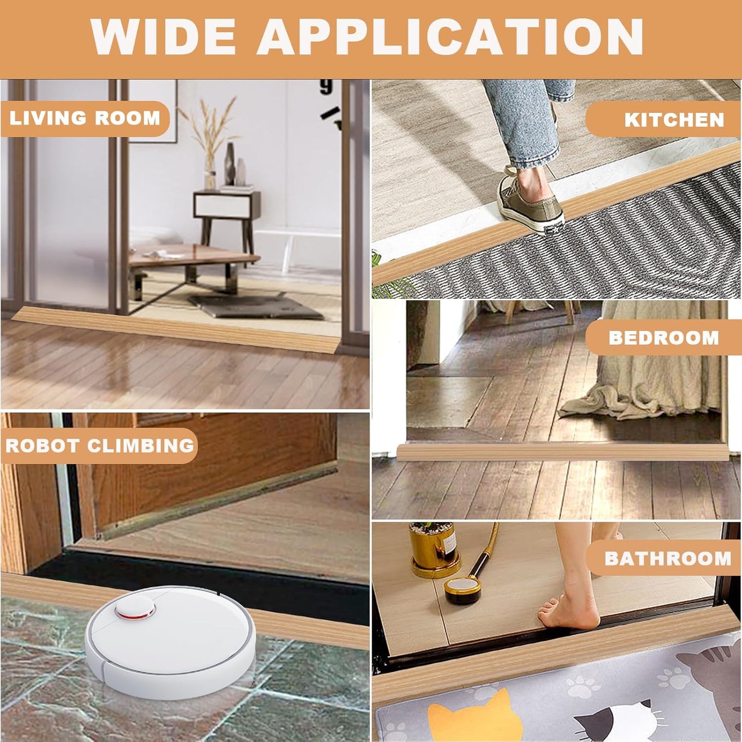 Vinyl Door Threshold Flooring Transition Strip Self Adhesive Carpet Edging Strip for Laminate Doorway Edge Threshold from 1/5" to 2/5" (Light Yellow Wood Grain, 6.6 Ft)