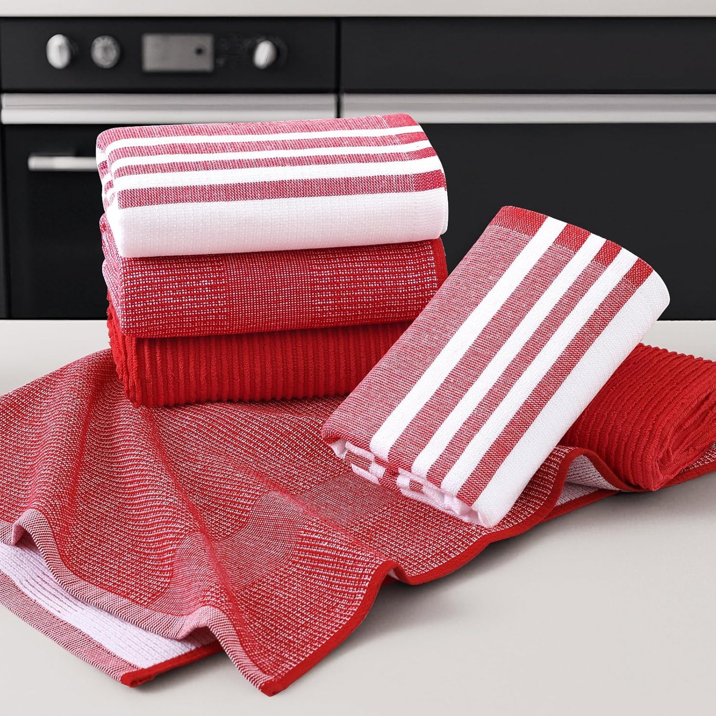 Homaxy Premium Kitchen Towels(18”x 28”, 6 Pack), Large Cotton 380 GSM Kitchen Hand Towels, Soft and Absorbent Terry Dish Towels, Multipurpose Tea Towel Set with Hanging Loop, Red