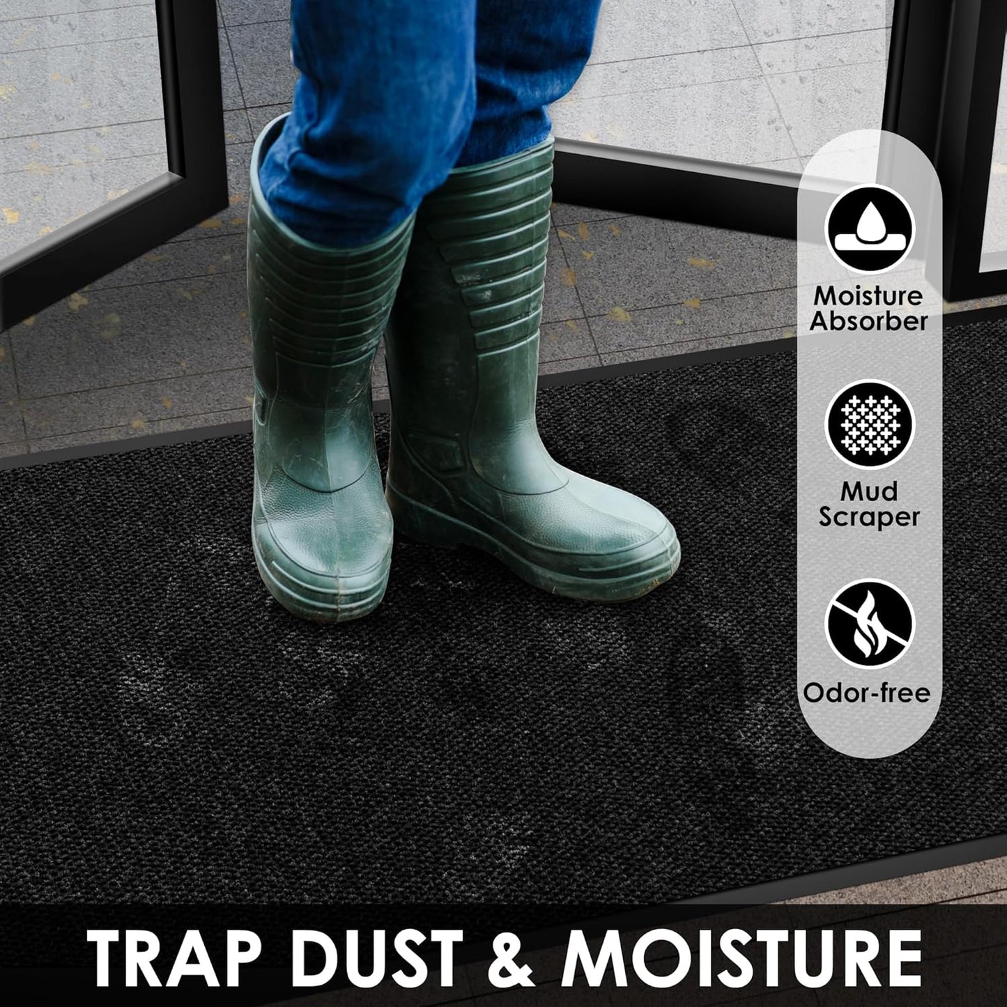 2′ x 21′ Front Door Mat Indoor Outdoor Entrance, Commercial Floor Mat Heavy Duty Dirt Trapper Entryway Doormat, Custom Size Non Slip Rubber Backing Welcome mat, Door Mat for High Traffic Area