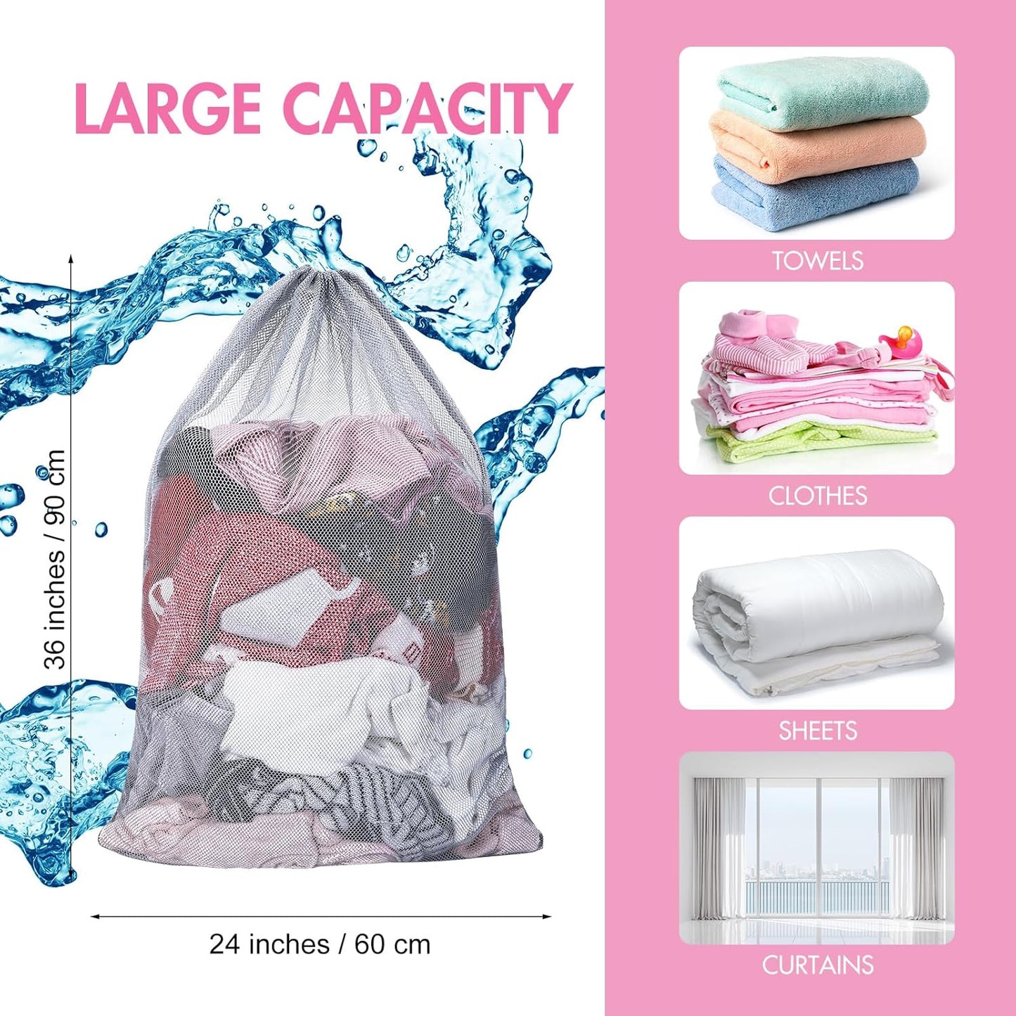 Berlune 30 Pack 24 x 36 Inches Large Mesh Bags for Laundry, Wash bags, Sturdy Mesh Material Closed with Drawstring, Factory, University, Dormitory, Travel and Apartment Dweller (Gray)