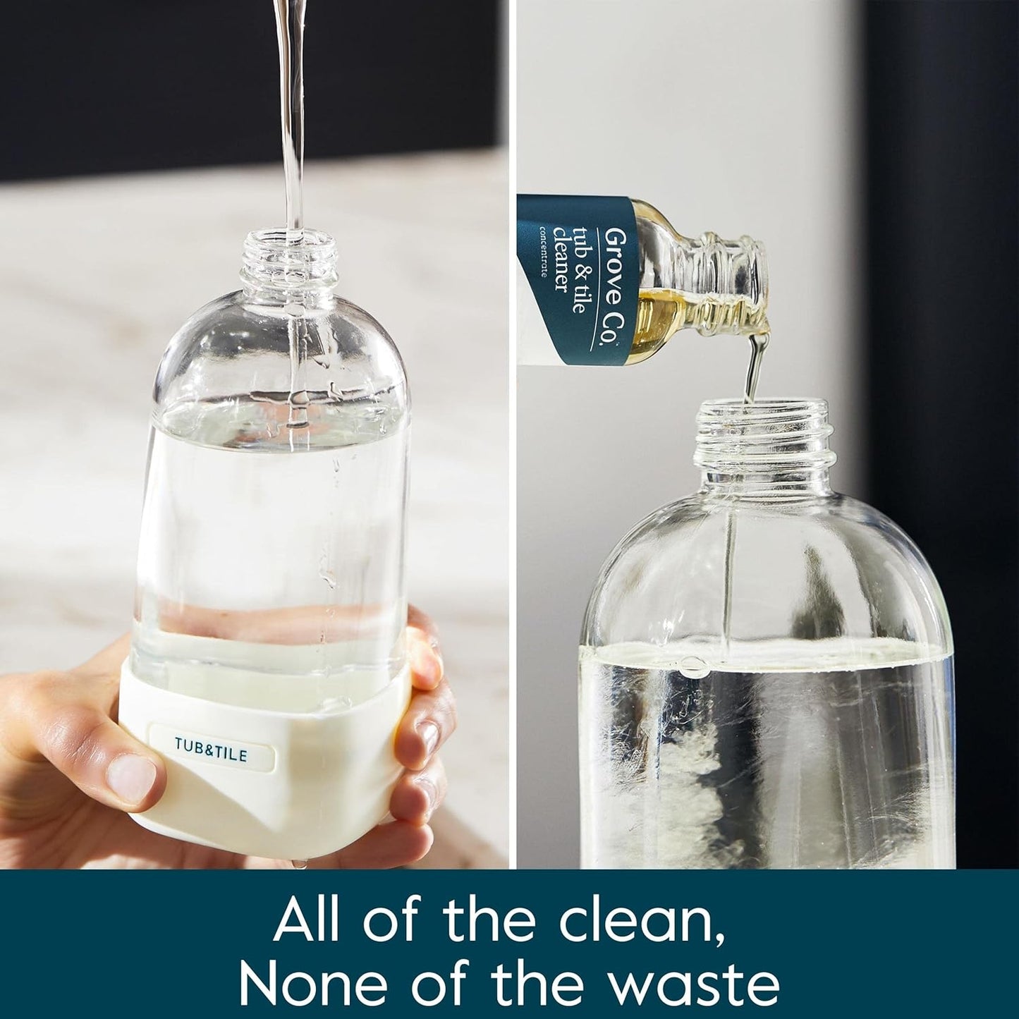 Grove Co. Tub and Tile Cleaner Refill Concentrate (2 x 1 Fl Oz) + 1 x Reusable Glass Spray Bottle (16 Oz) Plant-Based Cleaning Supplies Bundle, No Plastic Waste, 100% Natural Orange & Rosemary Scent