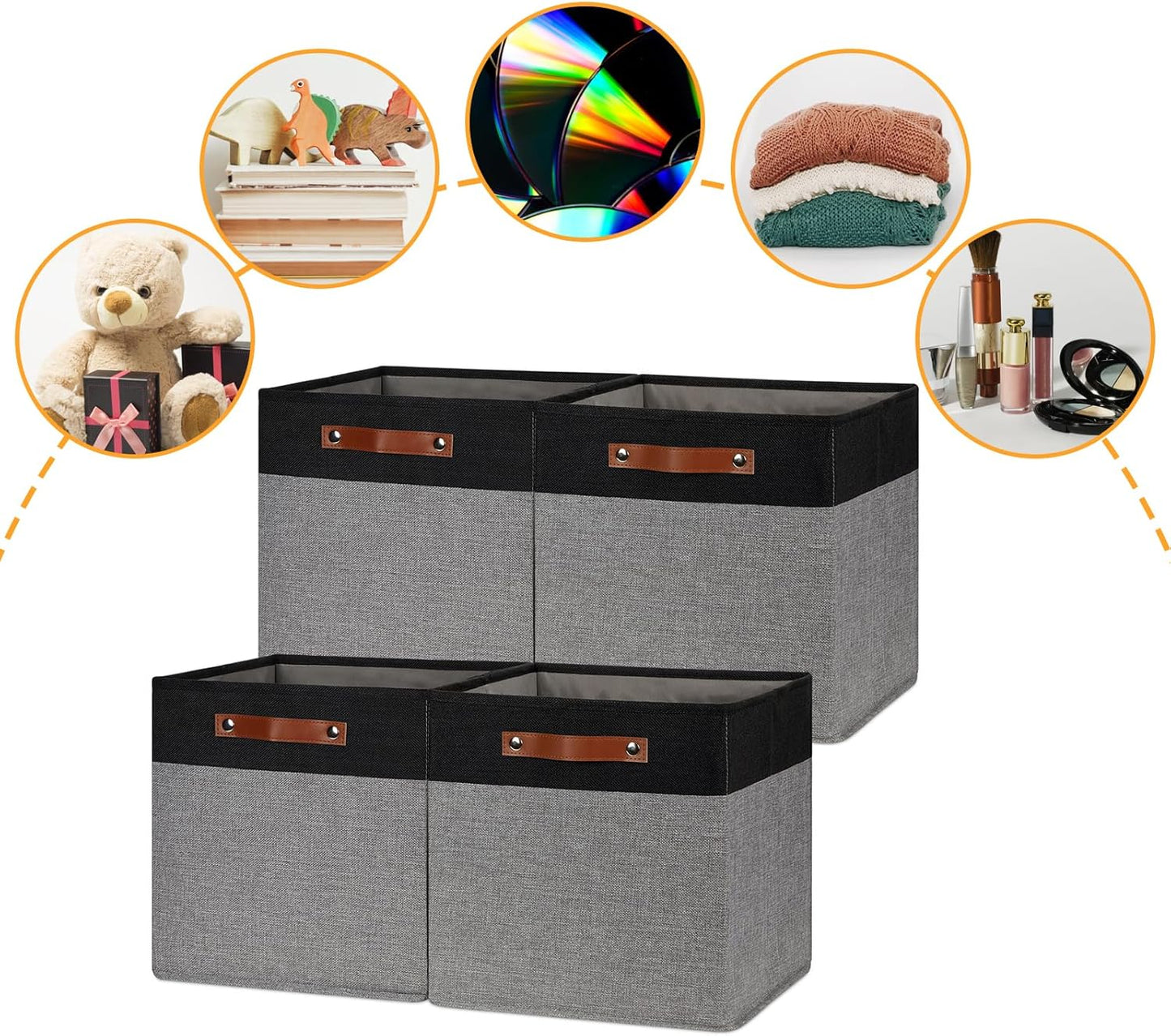 DULLEMELO 13x13 Storage Cubes, Collapsible Sturdy Cube Storage Bins With Handles for Organizing,Fabric Storage Cubes Baskets for Shelves Nursery Closet Home Organization and Storage (Black&Grey)