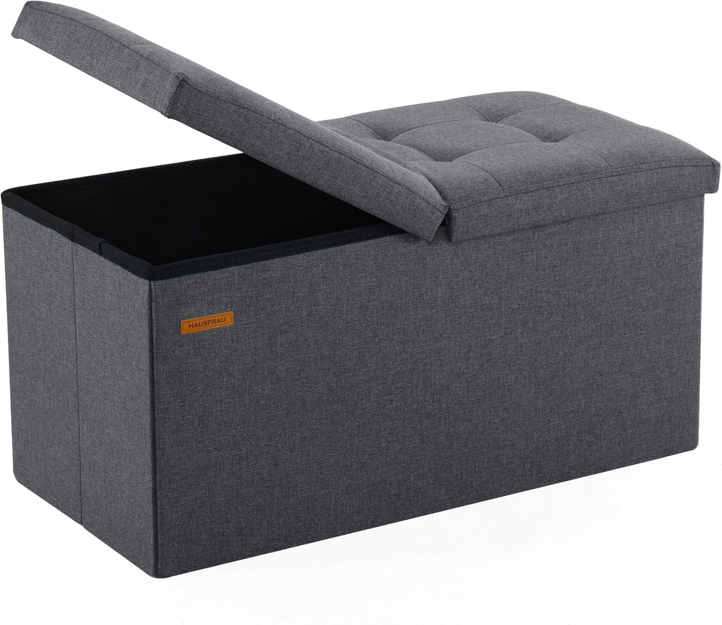 HAUSFRAU - 30 Inches Storage Ottoman Bench with Flipping Lid, Foldable Storage Chest Foot Rest for Living Room, Bedroom, Entryway, Load 660 lb, Linen Dark Gray