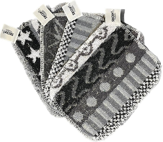Skoy Scrub, 4-Pack Reusable, Non-Scratching Dish Scrubber for Kitchen and Household Cleaning, Planet-Friendly, Dishwasher Safe Soft Scrub, Monochromatic Colors