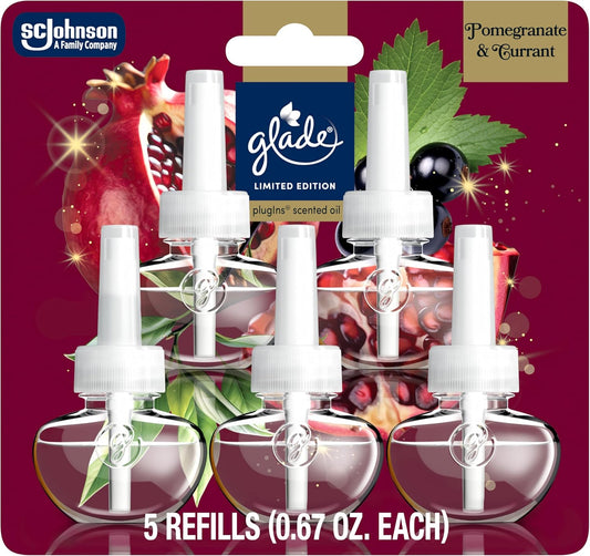 Glade PlugIns Refills Air Freshener, Pomegranate & Currant, Scented and Essential Oils for Home and Bathroom, 0.67 Fl Oz, 5 Count