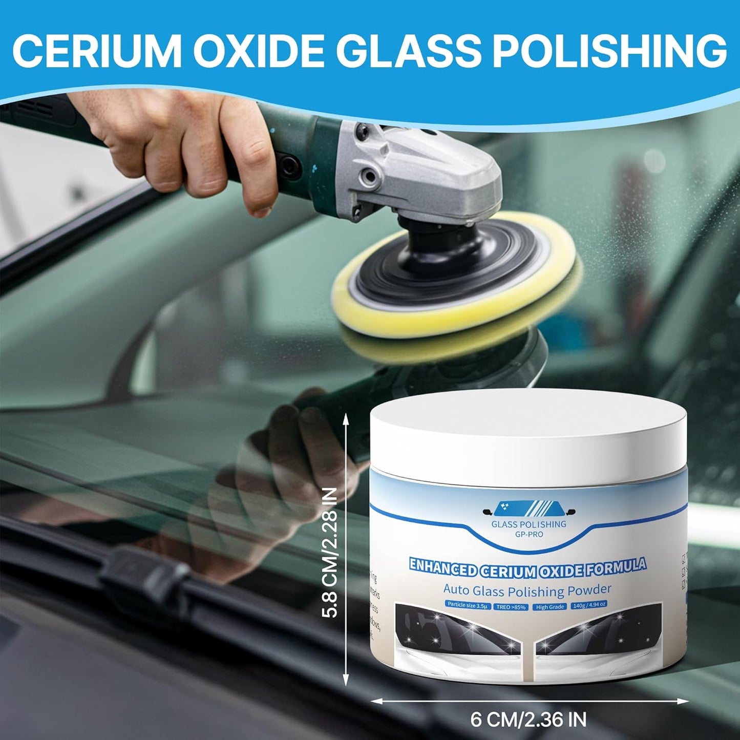 4.94 oz (140 g) Cerium Oxide Glass Polishing – Premium Windshield Glass Scratch Remover Powder 85% TREO, 3.5 Micron – IdealGlass Polishing Compound for AutoGlass, Side Windows, Mirrors – DIY or Pro