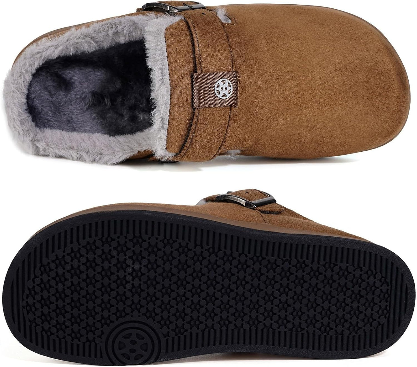 Fur Lined Clogs for Women Men Suede Winter Slippers Arch Support Slip on Mules Potato Shoes with Removable Cushion Footbed Warm Home House Shoes
