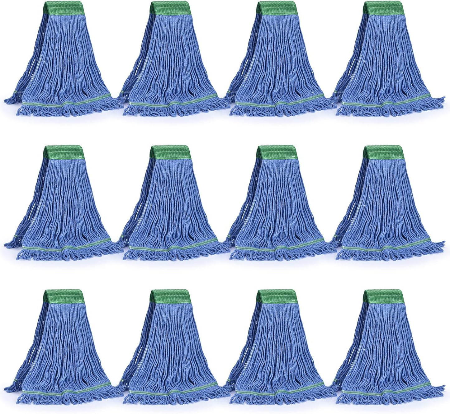 Matthew Cleaning Commercial Mop Head Replacement, 5 Inch Wide Headband, Looped End Cotton Blend String Wet Mops for Floor Cleaning, 28 oz Extra Large, Case Pack 12 Pcs Blue