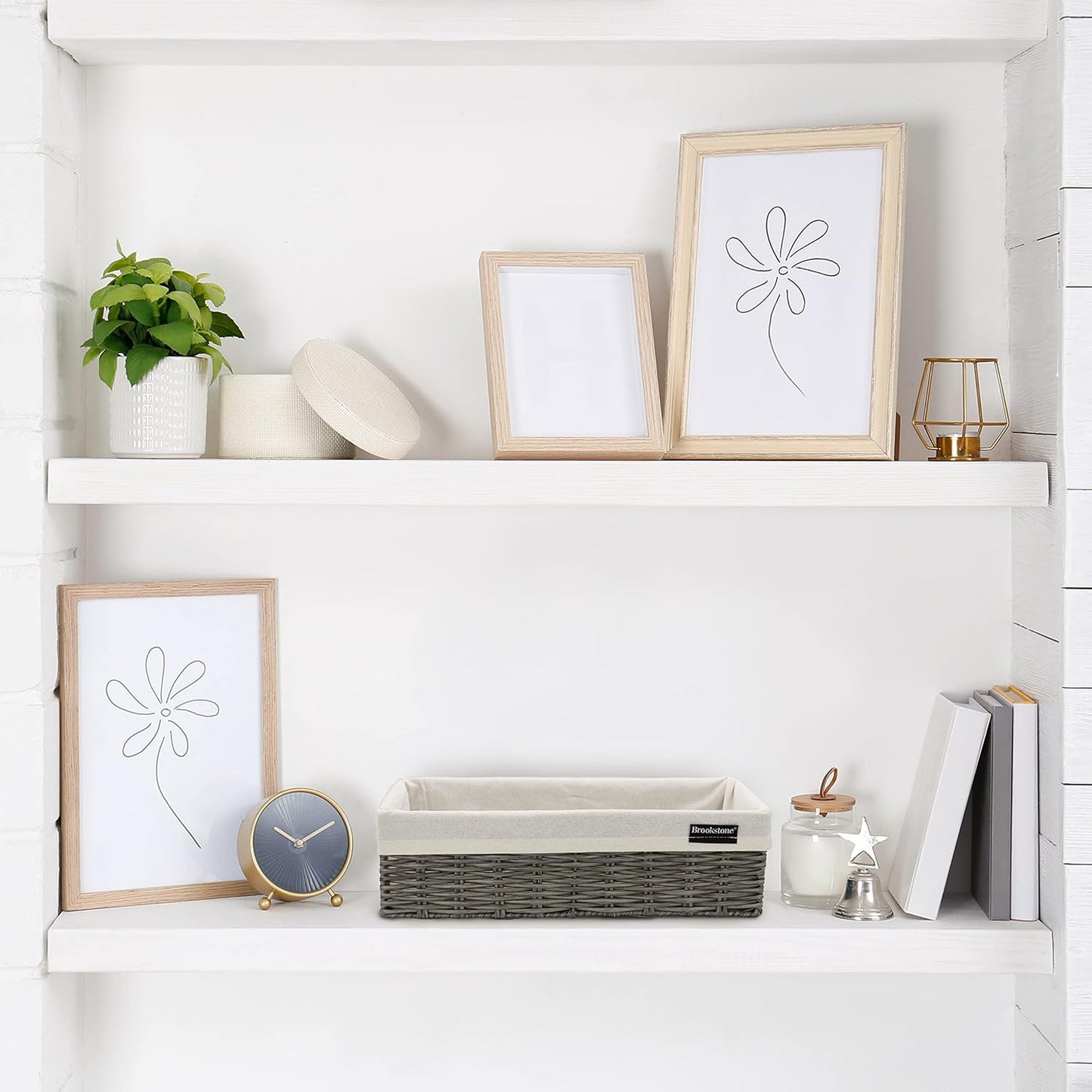 Brookstone Wicker Shelf Storage Basket Decorative Shelf Bin, bathroom organizers and storage, Boho Living Room Decor, Summer Storage 2025 - Single Basket