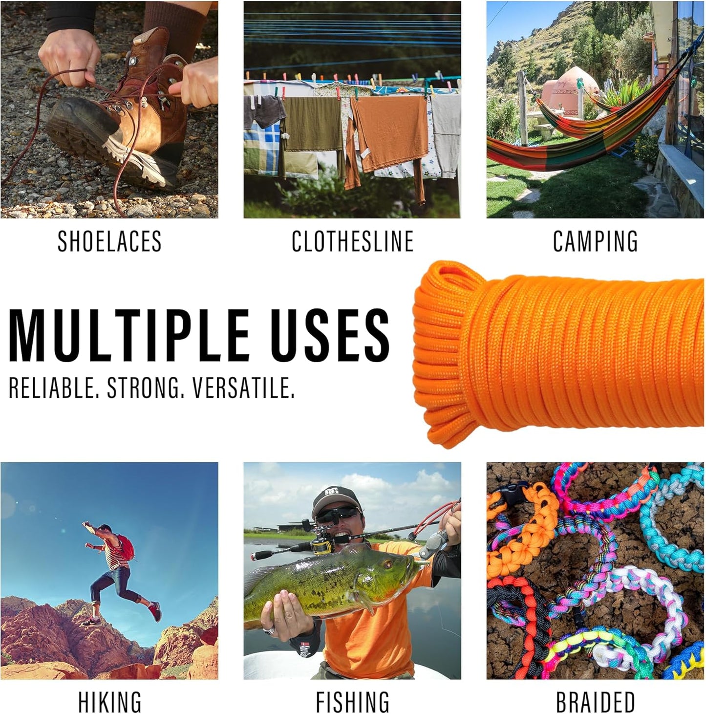 Braid 7 Strand Outdoor Survival Paracord Polyester Rope Nylon Rope Mix Thick Heavy Duty Ropes 5/32'' 50ft 4Packs High Strength Perfect for Clothesrope Camping Hiking and Other Outdoor Activities