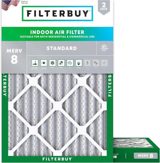 Filterbuy 17x22x2 Air Filter MERV 8 (MPR 700) Dust Defense Replacement (2-Pack), Electrostatic Pleated HVAC AC Furnace Filters, Made in USA (Actual Size: 16.50 x 21.50 x 1.75)