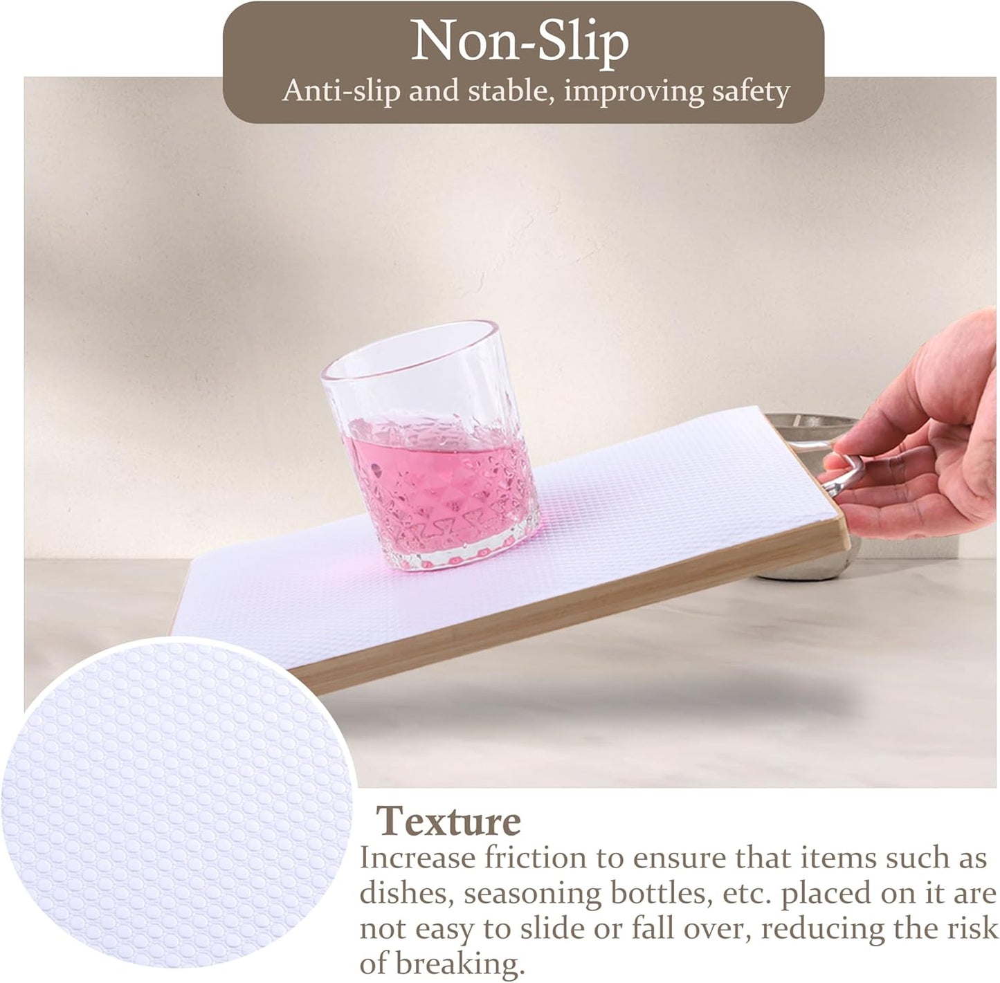 Cabinet Shelf Liners 14 Inch Wide X 20 Ft Kitchen Drawer Liner Non-Adhesive Pantry Cupboard Liner Non-Slip Waterproof & Oil-Proof Refrigerator Shelf Liners Strong Grip Drawer Mat (White)