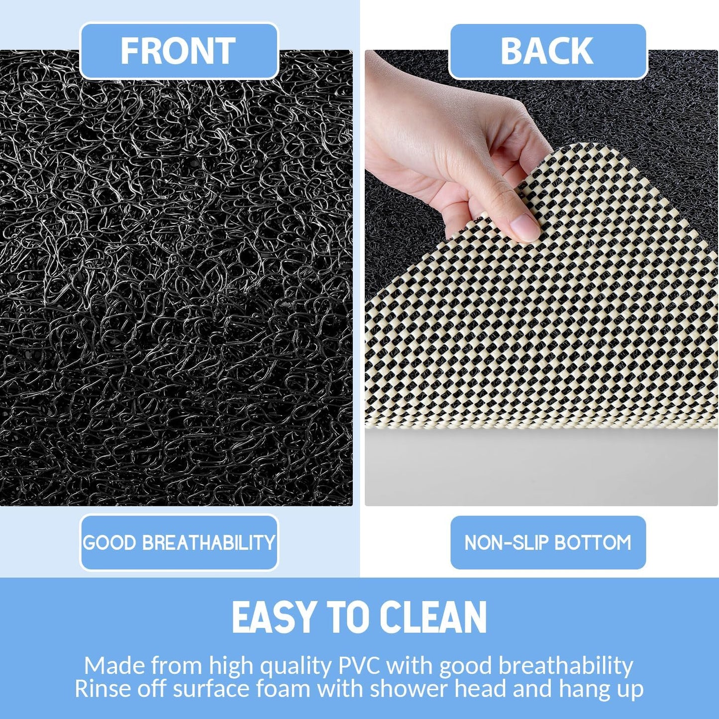 Non-Slip Bathtub Mat, Anti Slip Shower Mat, Fast Drying Bathtub Mats, Foot Scrubber Mat, Anti Slip Mat for Tub, Floor, Bathroom, Kitchen, Home, Hotel (Black 40"×28")