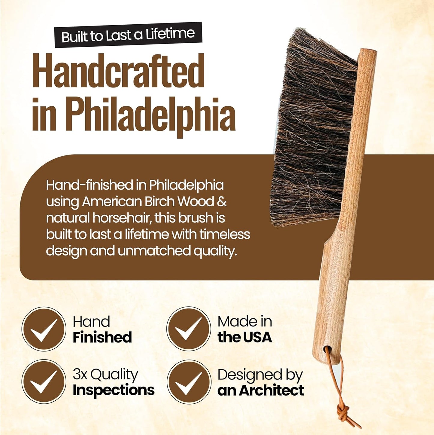 Dustpan Bench Woodworking Brush-USA 13 inch Horsehair Brushes are Used for Counter, Furniture, Drafting, Patio, Fireplace Cleaning, Shop Brush, Leather Tie, Woodworking Tool & Accessories